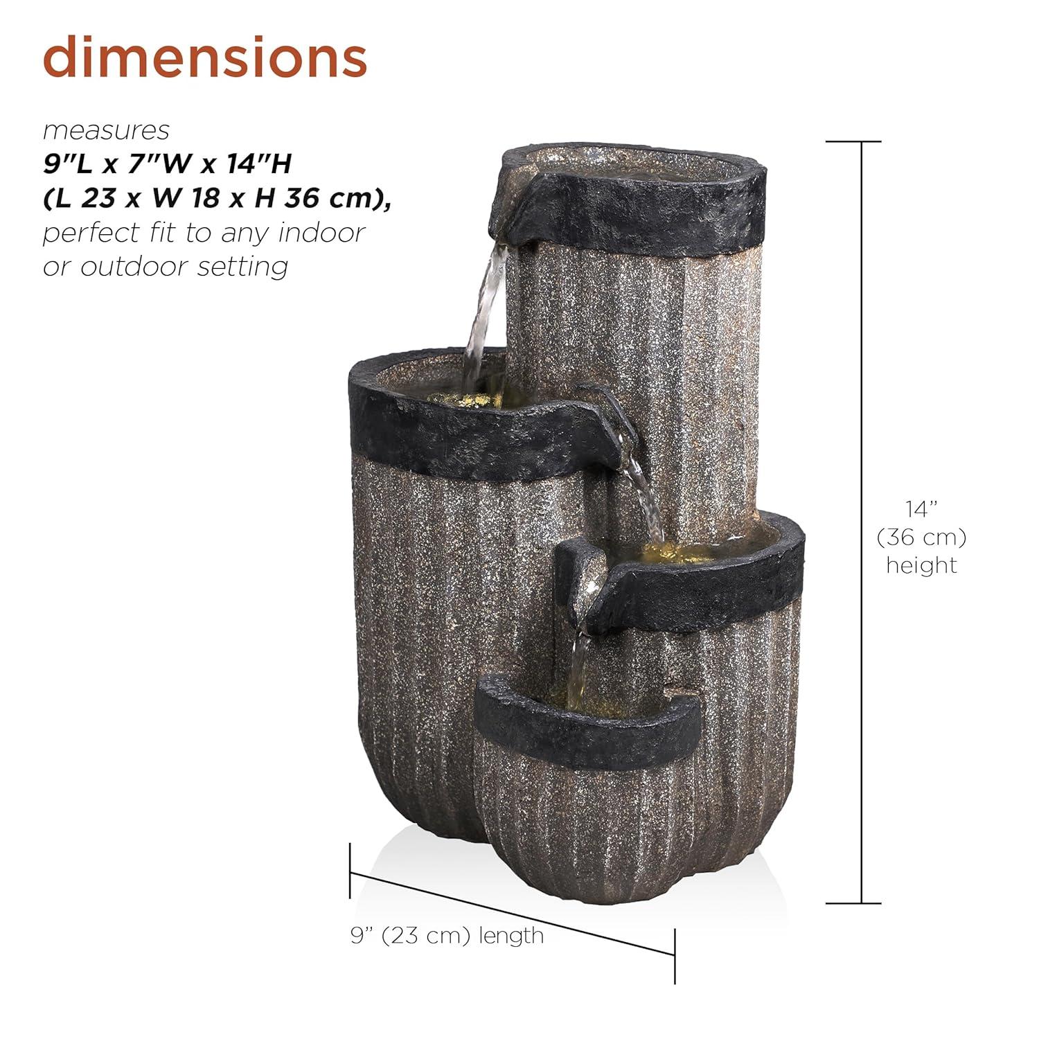 14" Resin Cascading Pillar Tabletop Fountain with LED Lights Gray - Alpine Corporation: Durable, Weatherproof Design, No Assembly Required