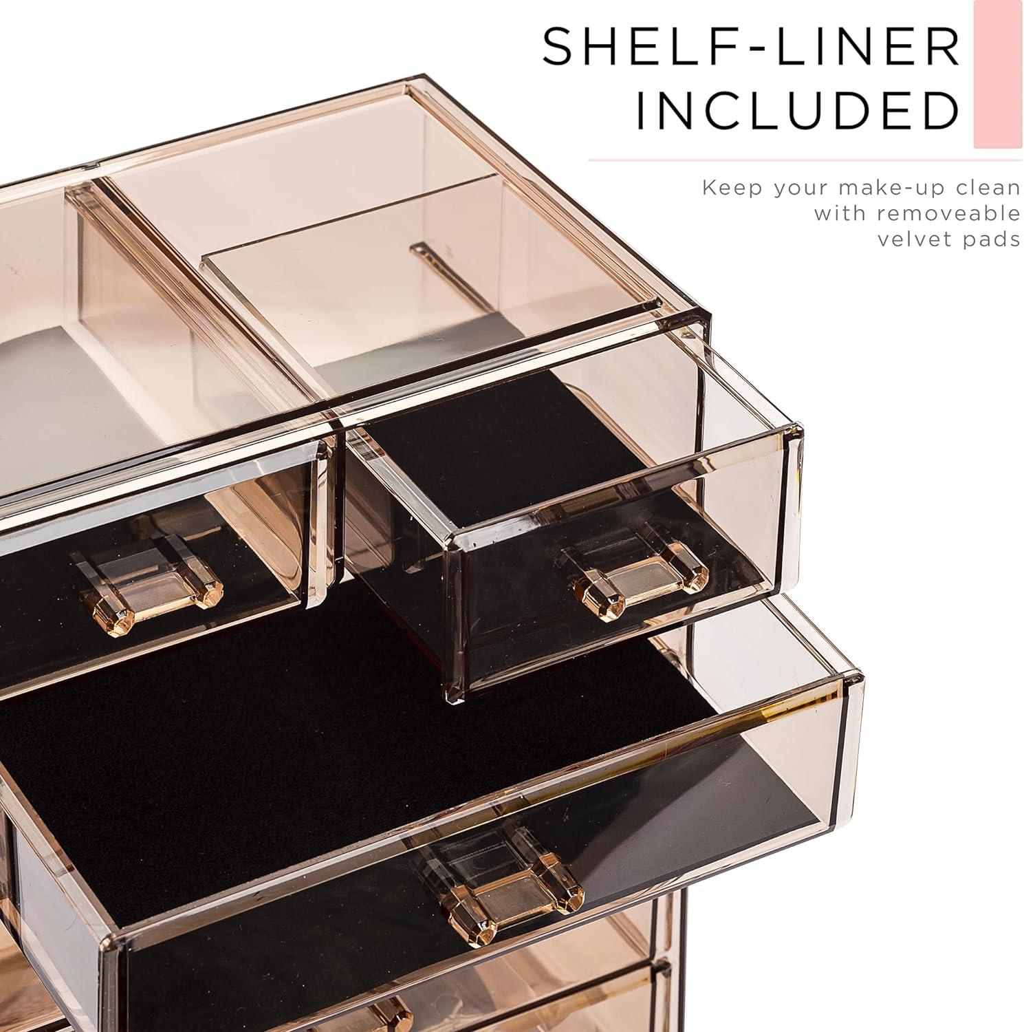 Sorbus Clear Makeup & Jewelry Organizer & Display (4 Large, 2 Small Drawers) Brown