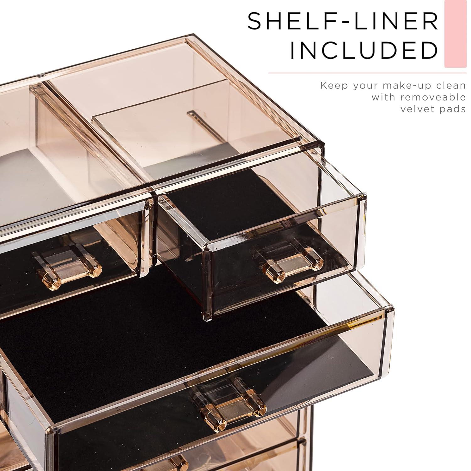 Sorbus Clear Makeup & Jewelry Organizer & Display (4 Large, 2 Small Drawers) Brown