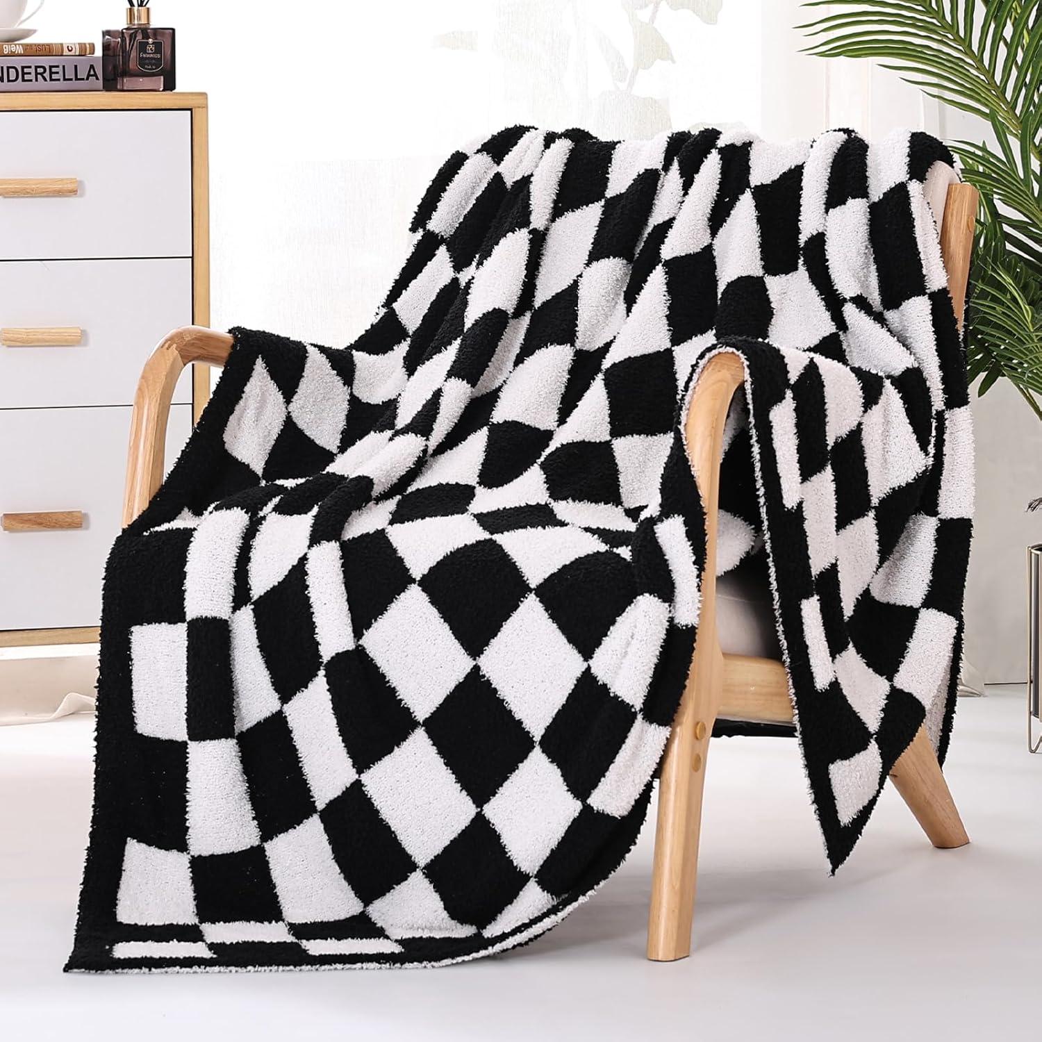 Checkered Blanket, Ultra Soft Black And White Checkered Throw Blanket, Warm Fluffy Checkerboard Blanket For Couch And Sofa