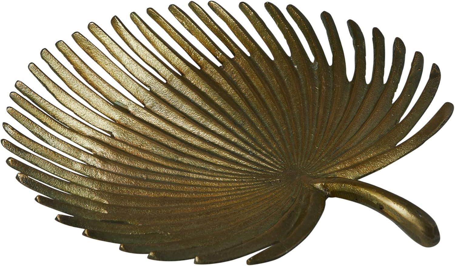 Creative Co-Op Decorative Aluminum Palm Frond Tray, Antique Gold Finish