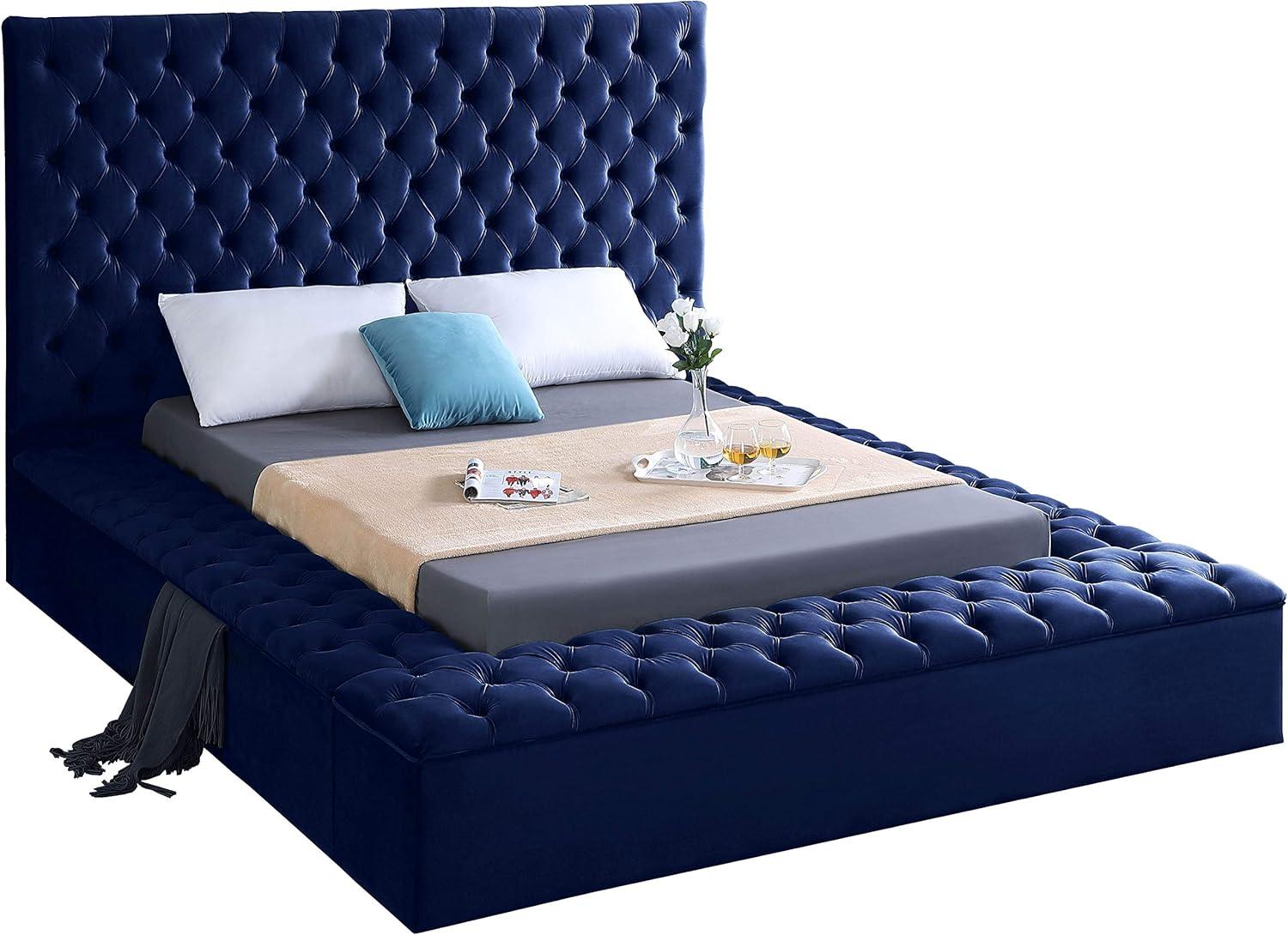 Bliss Navy Velvet King Bed (3 Boxes)-Color:Navy Velvet,Style:Contemporary