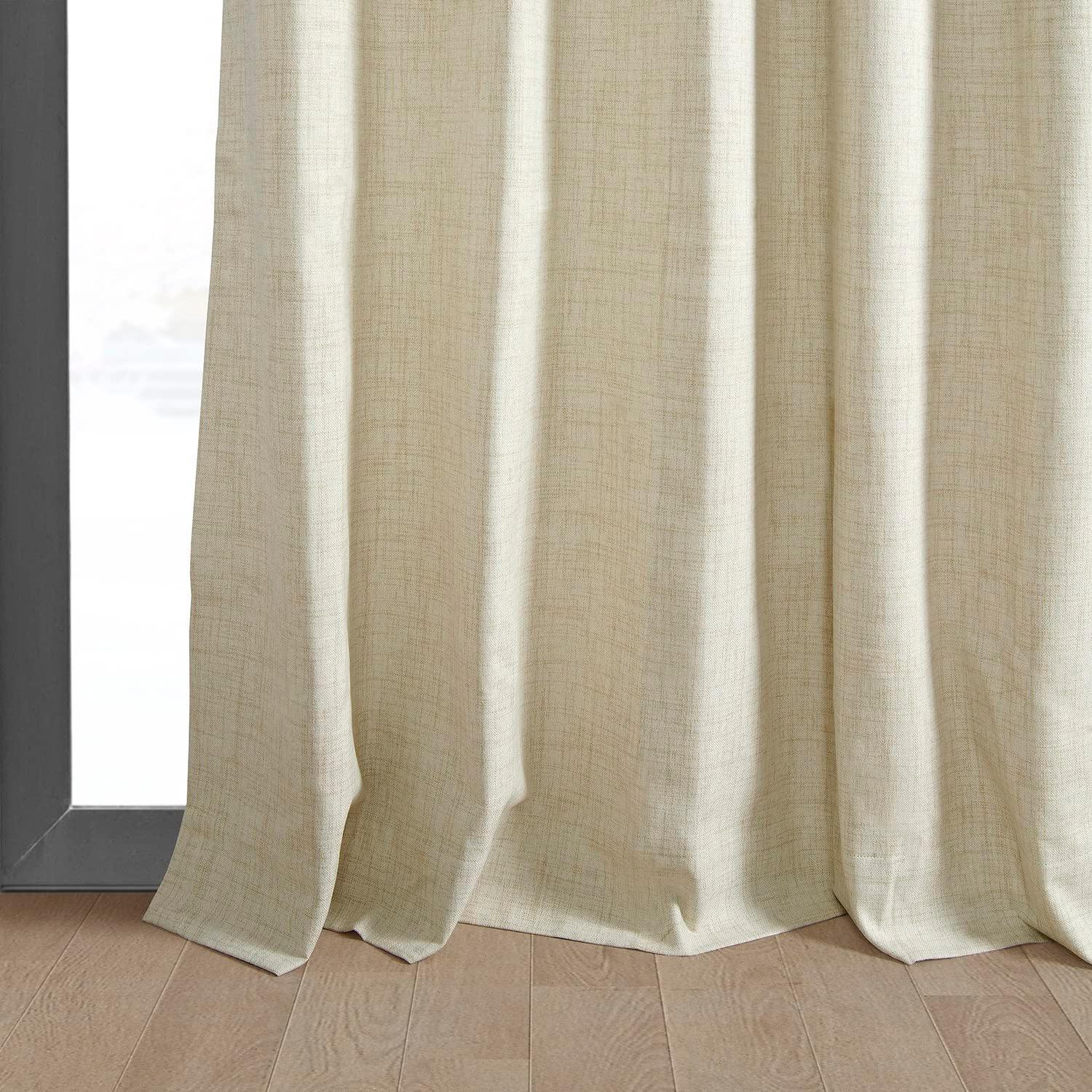 Natural Light Beige Vintage Thermal Cross Linen Weave Blackout Curtain (1 Panel), Natural Light Beige, 50W X 108L