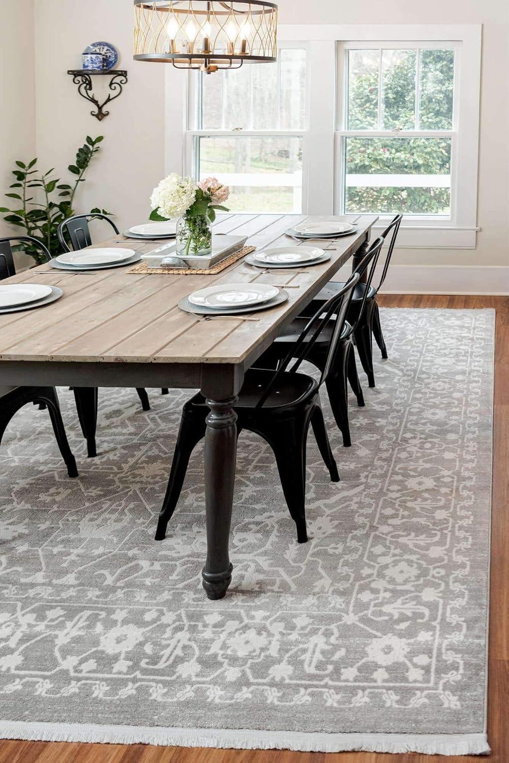 Light Gray Abstract Synthetic Easy Care Stain-Resistant Area Rug 10' x 13'