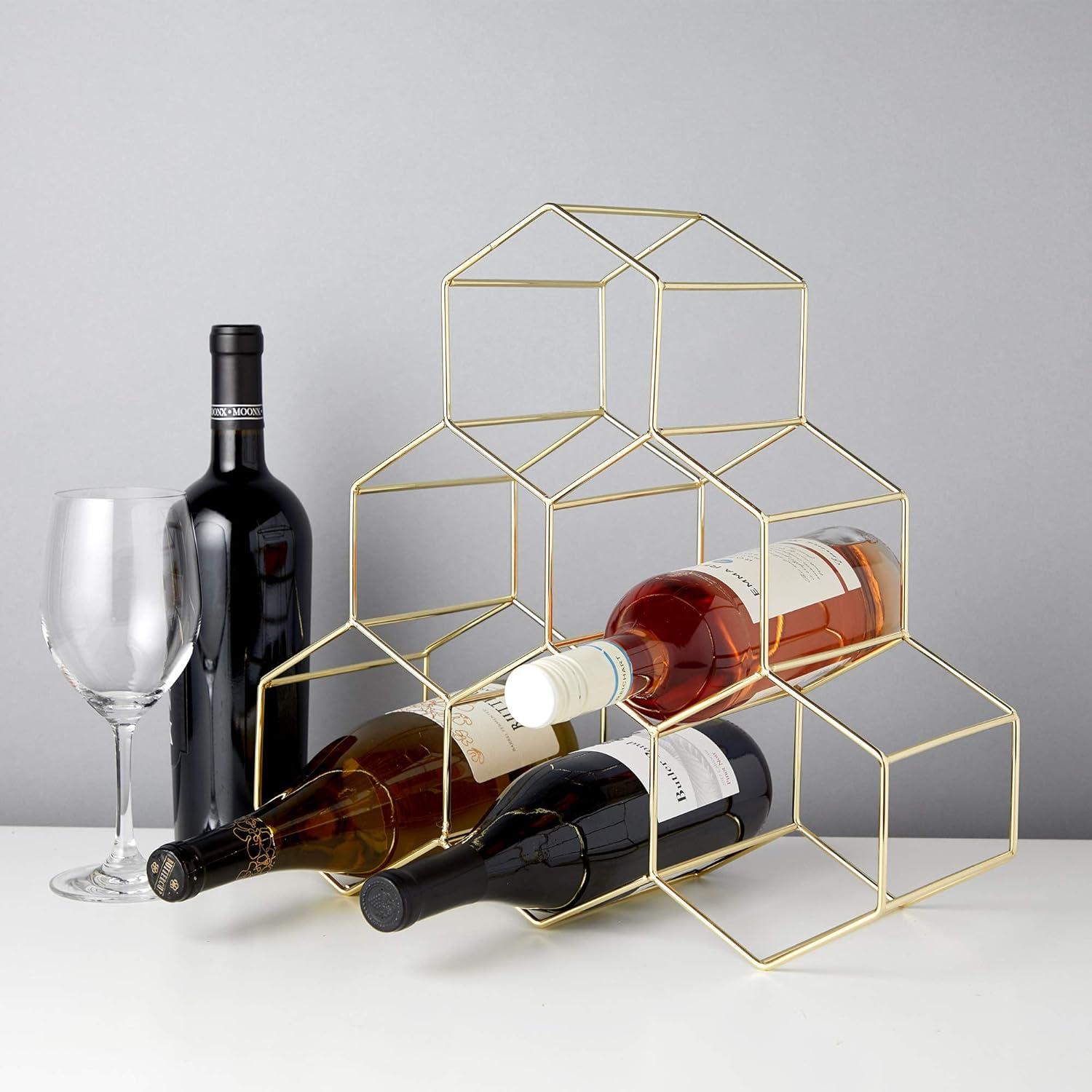 Elegant Geo Gold-Plated Iron 6-Bottle Tabletop Wine Rack