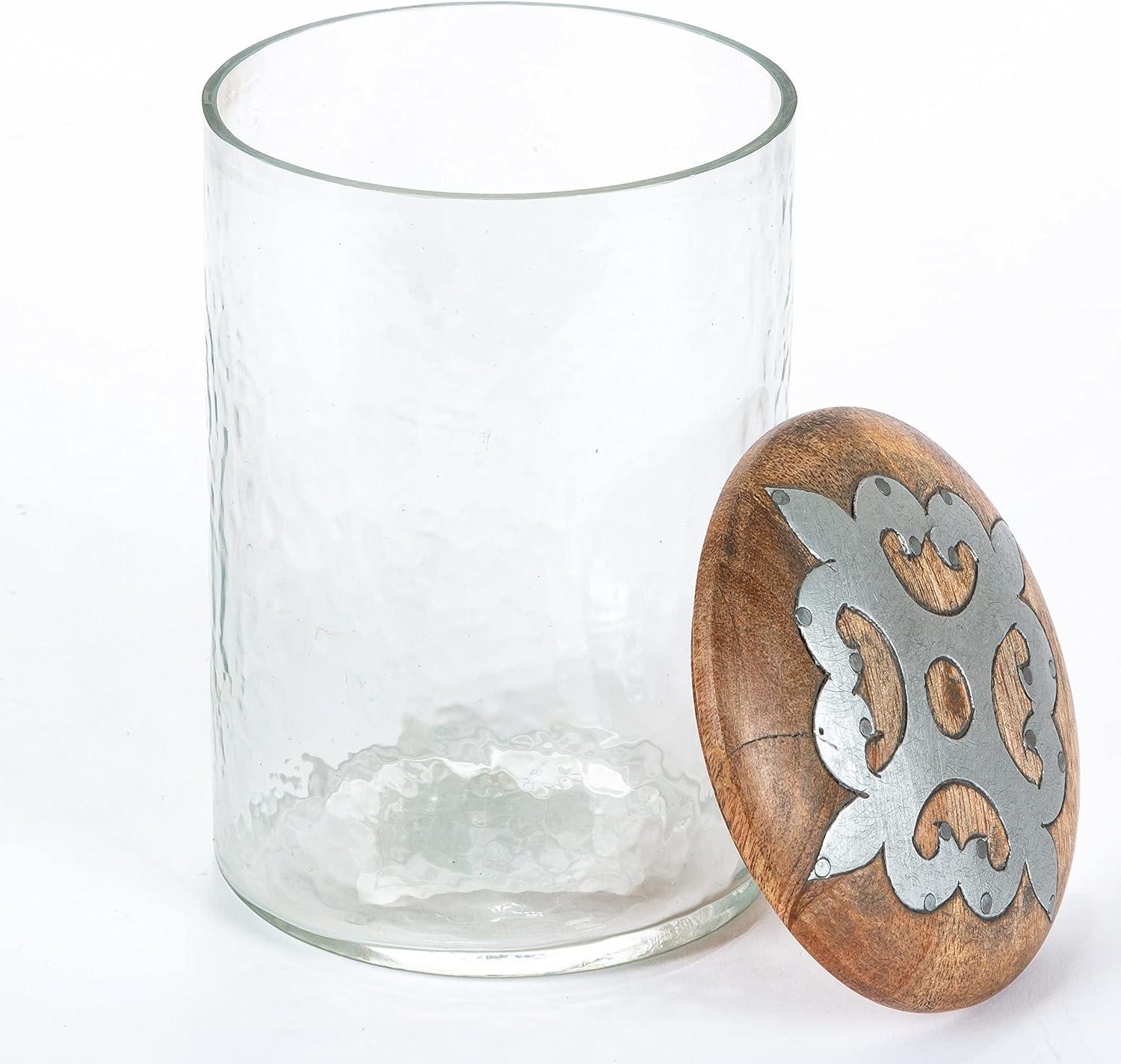 Clear Glass Jar with Mango Wood and Metal Inlay Lid