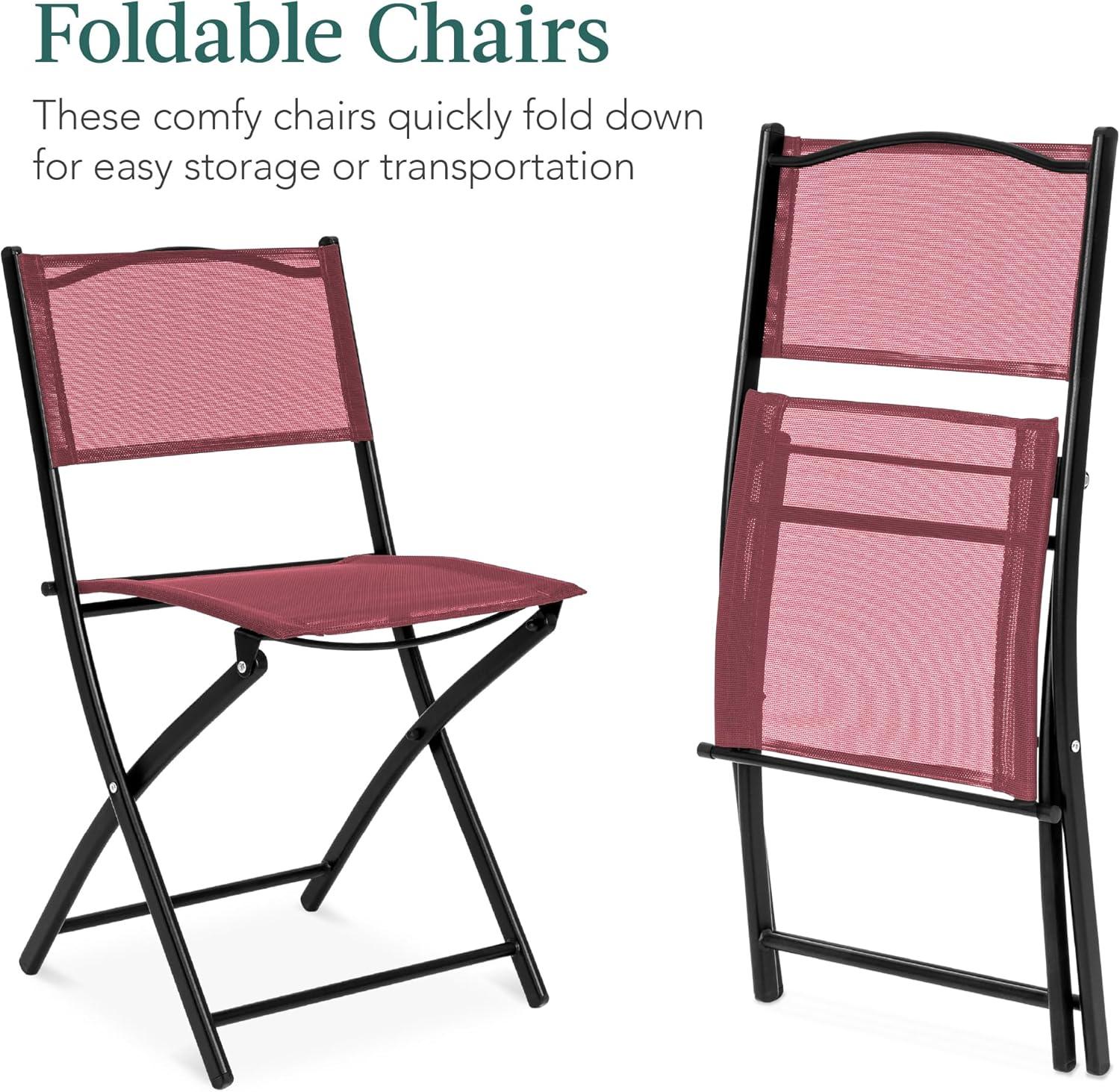 Best Choice Products 3-Piece Patio Bistro Dining Furniture Set w/ Glass Tabletop, Folding Chairs - Burgundy