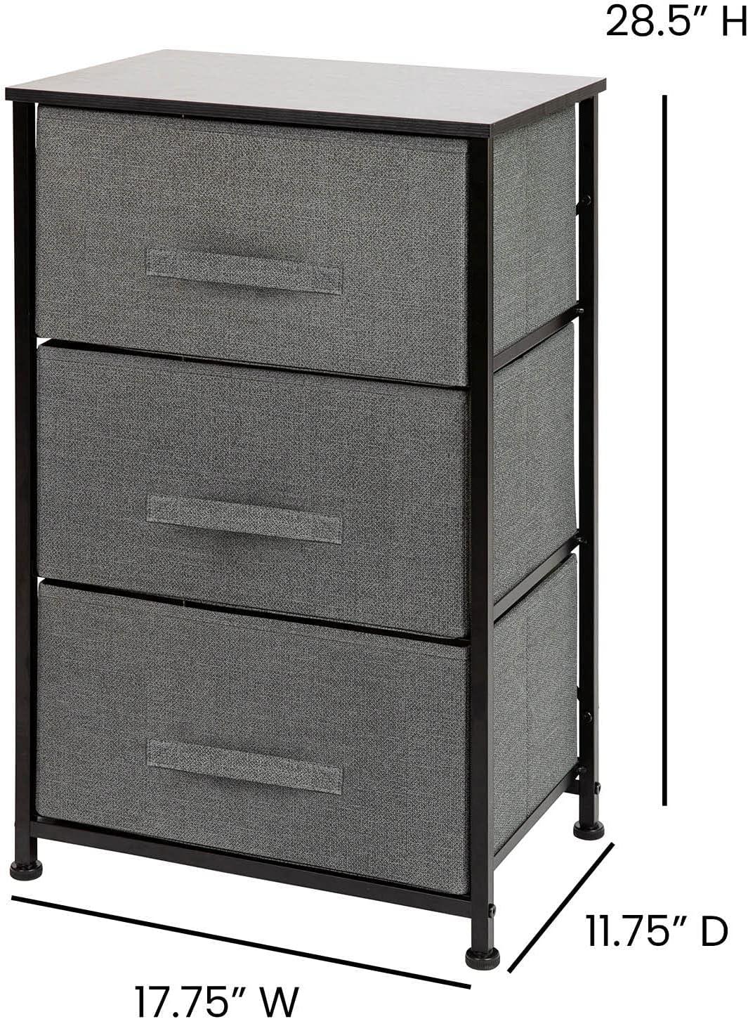 Malone 3 Drawer Vertical Storage Dresser with Wood Top & Fabric Pull Drawers