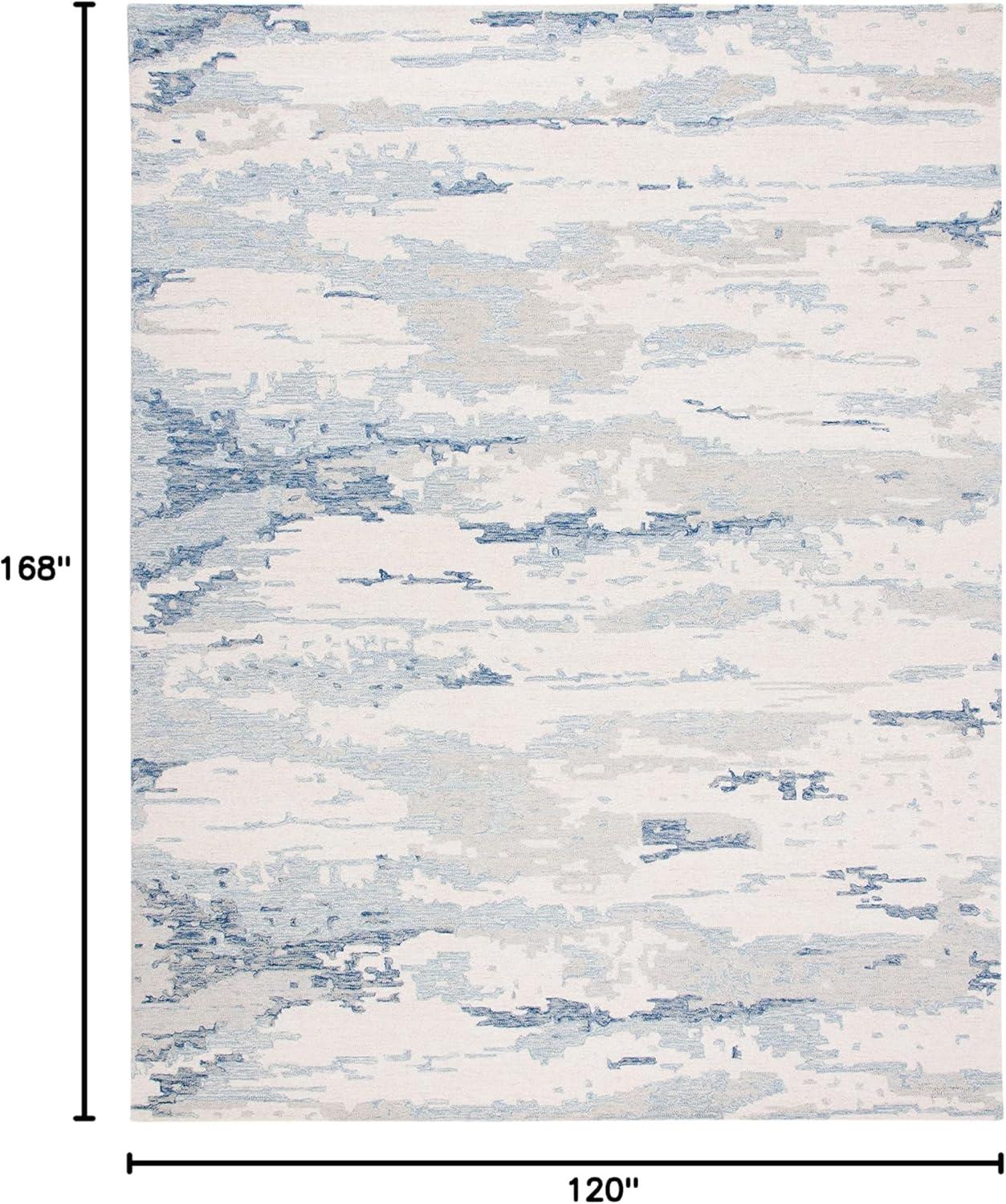 SAFAVIEH Abstract Seachlann Abstract Wool Area Rug, Ivory/Blue, 10' x 14'