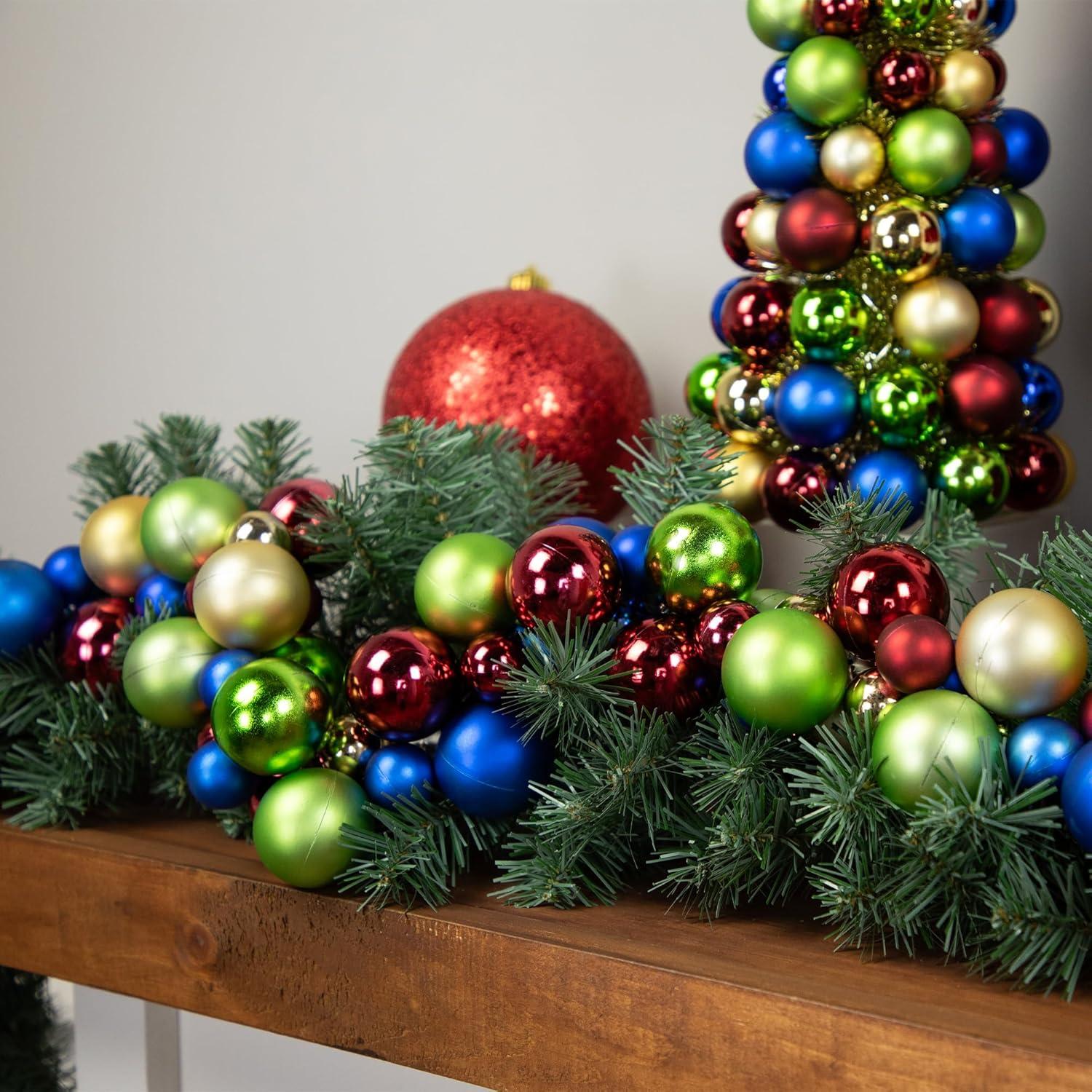 Northlight 2-Finish Shatterproof Christmas Ball Garland - 6' x 3.5" - Multi-Color - Unlit