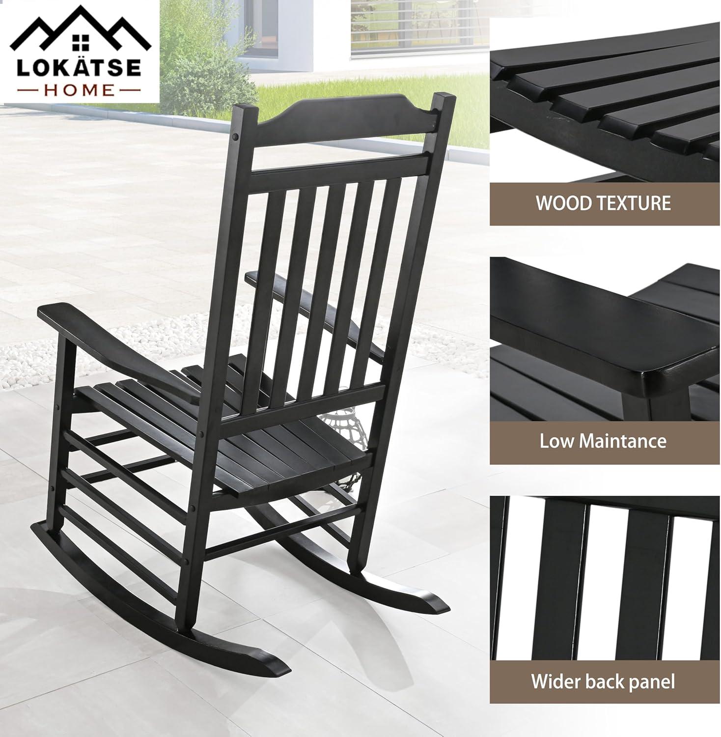 Costway Outdoor Wooden Rocking Chair with Solid Rocking Base Slatted Seat & Back Patio Black