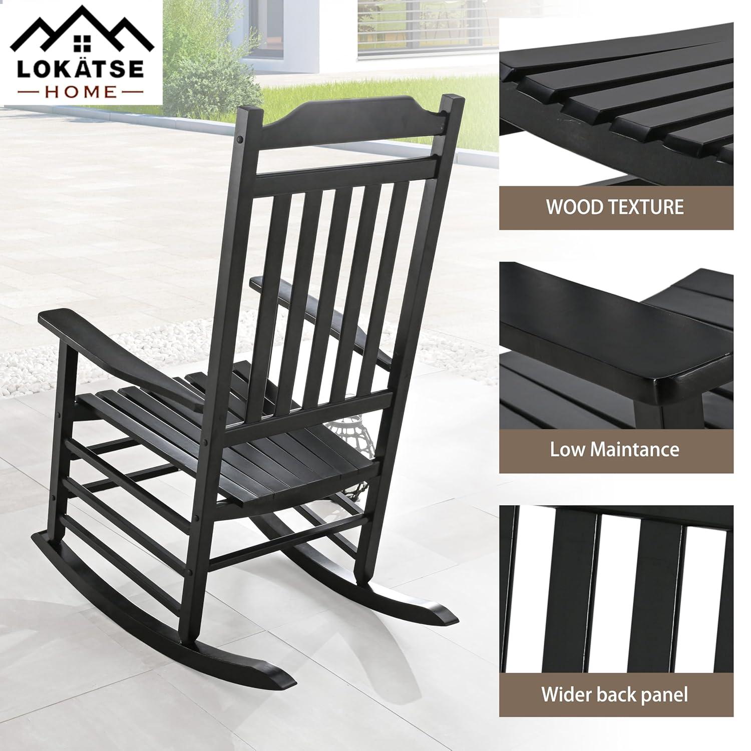 Costway Outdoor Wooden Rocking Chair with Solid Rocking Base Slatted Seat & Back Patio Black