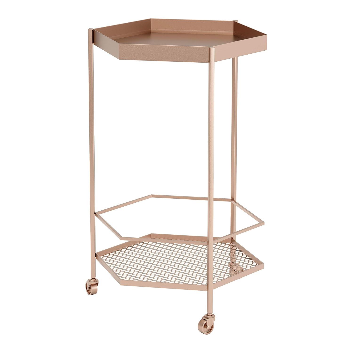 ZUO Hex Modern Steel Metal Bar Cart with Hexagon Shelves in Gold Finish