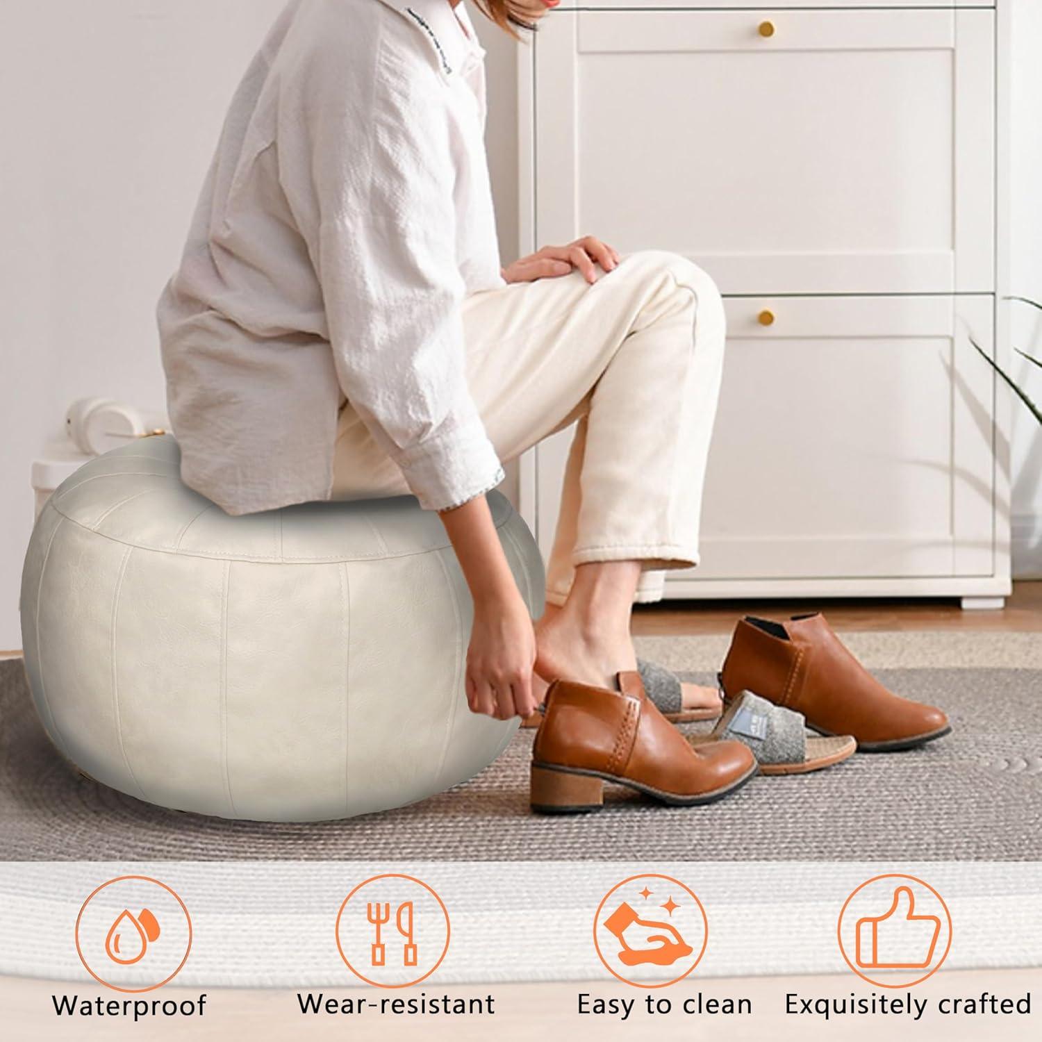 Unstuffed Handmade Moroccan Round Pouf Foot Stool Ottoman Seat Faux Leather Large Storage Bean Bag Floor Chair Foot Rest For Living Room, Bedroom Or Wedding Gifts