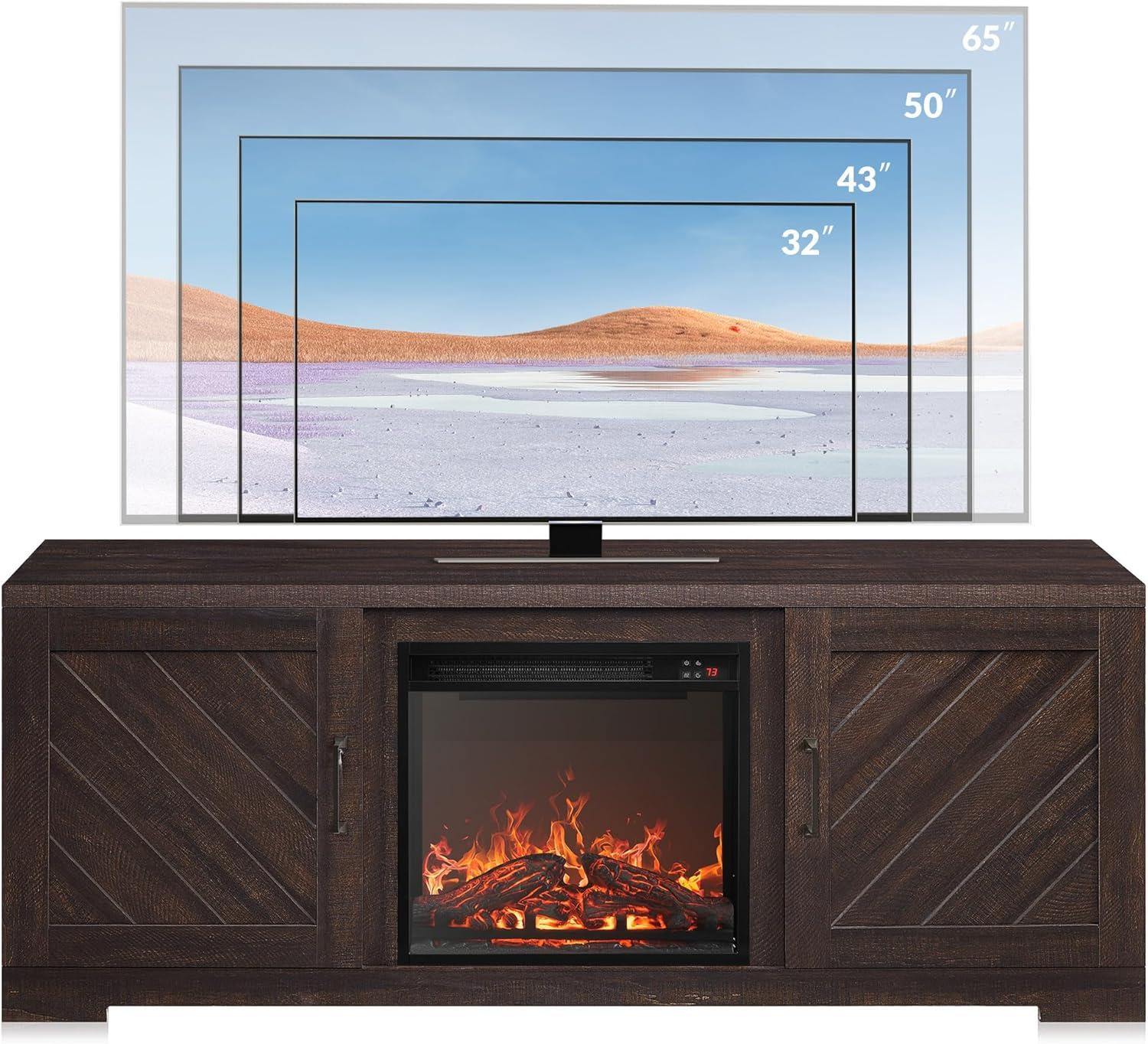 BELLEZE 58" Farmhouse TV Stand Media Entertainment Center For TVs up to 65" with 18" Fireplace - Hilo (Espresso)