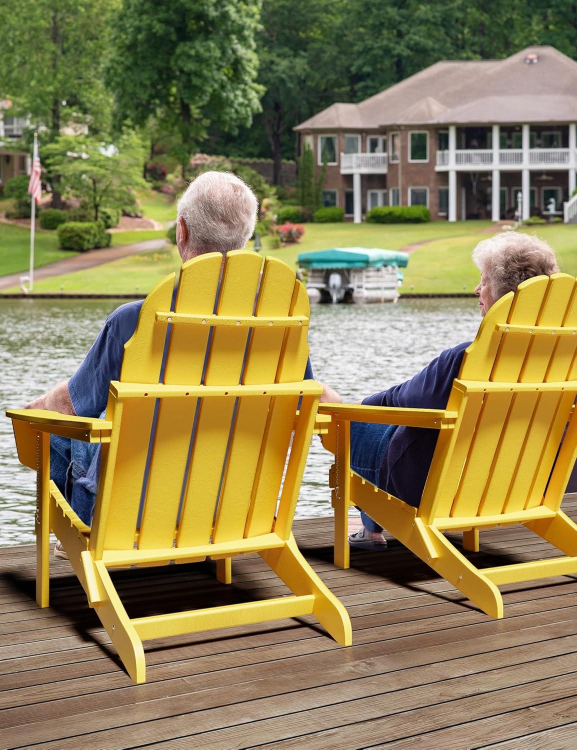 Folding Adirondack Chair - Durable HDPE Poly Lumber All-Weather Resistant, Foldable Oversized Balcony Porch Patio Outdoor Chair for Lawn, Backyard, Deck, Garden, Camping - Easy Installation, Yellow