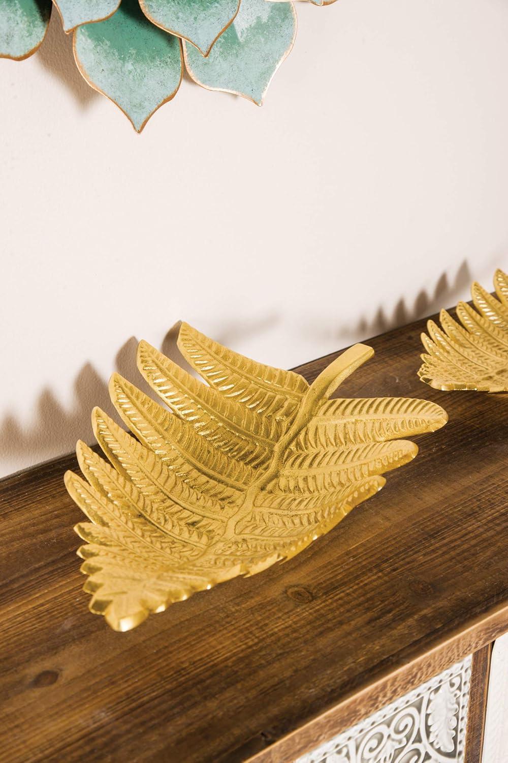 Set of 2 Contemporary Leaf Trays Gold - Olivia & May: Aluminum, Not Food Safe, Indoor Use