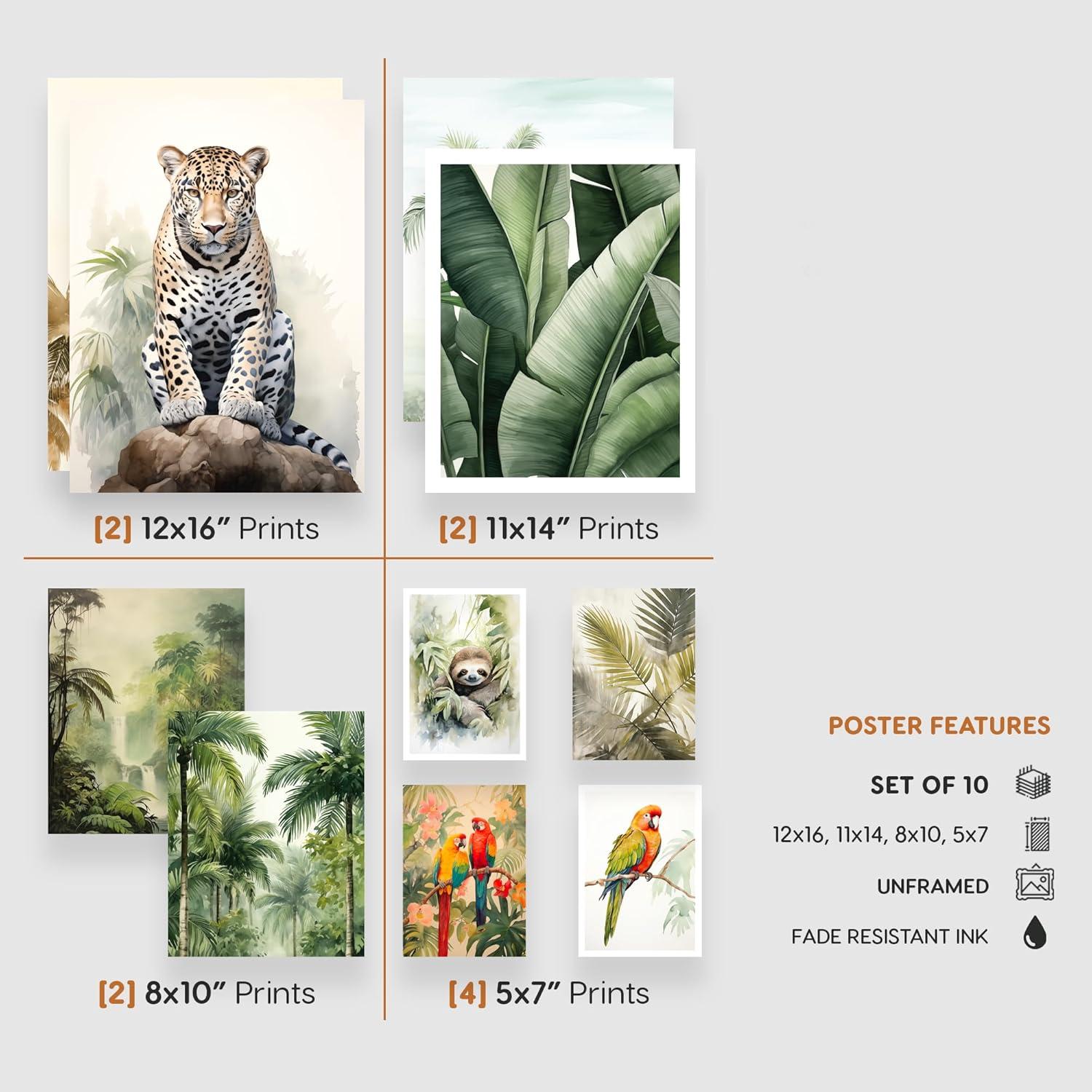 Beige Framed Tropical Birds and Animals Wall Art Set