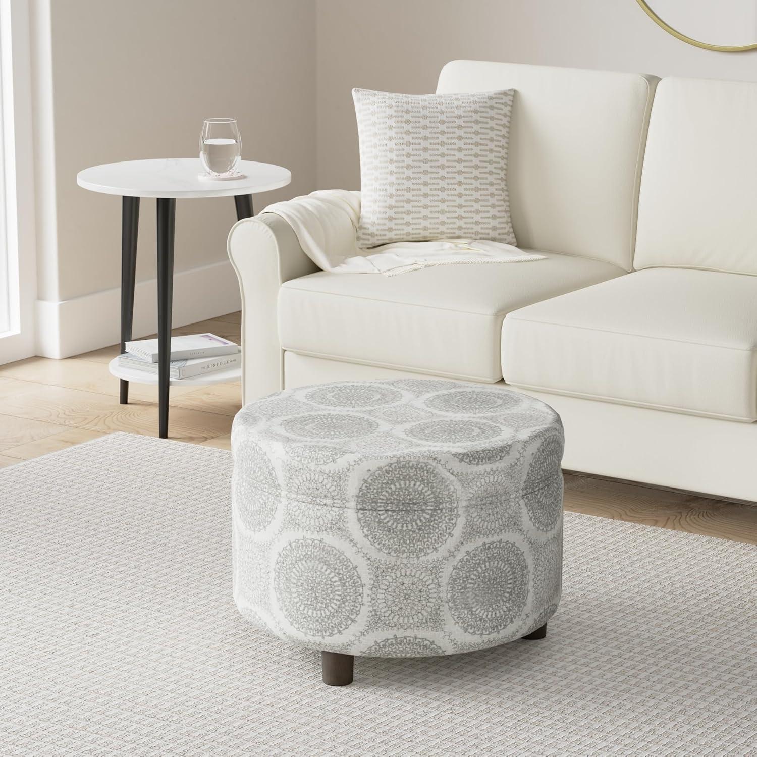 Round Storage Ottoman Gray Medallion - HomePop