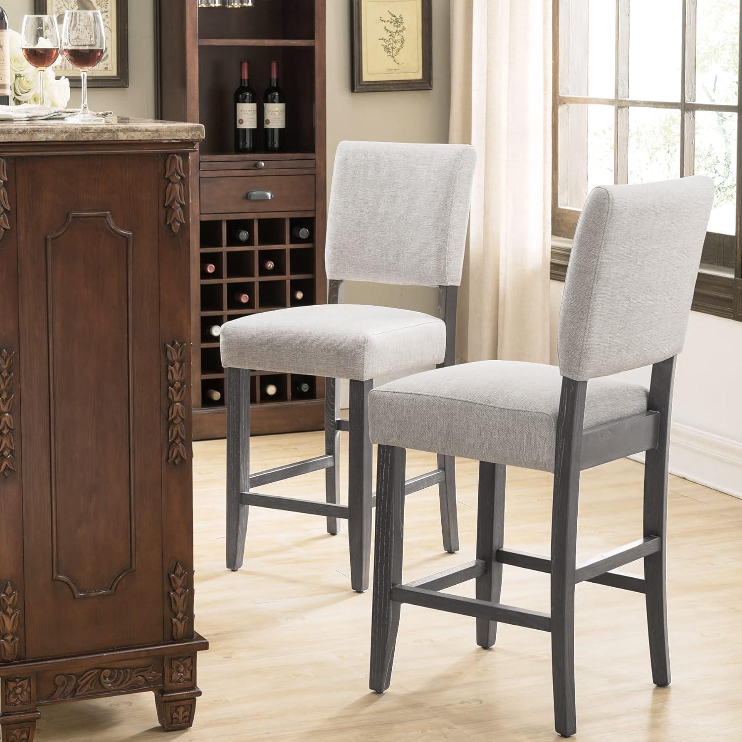 Set of 2 Counter Height Barstools Gray - Leick Home: Upholstered Linen, Padded Back, Wood Frame