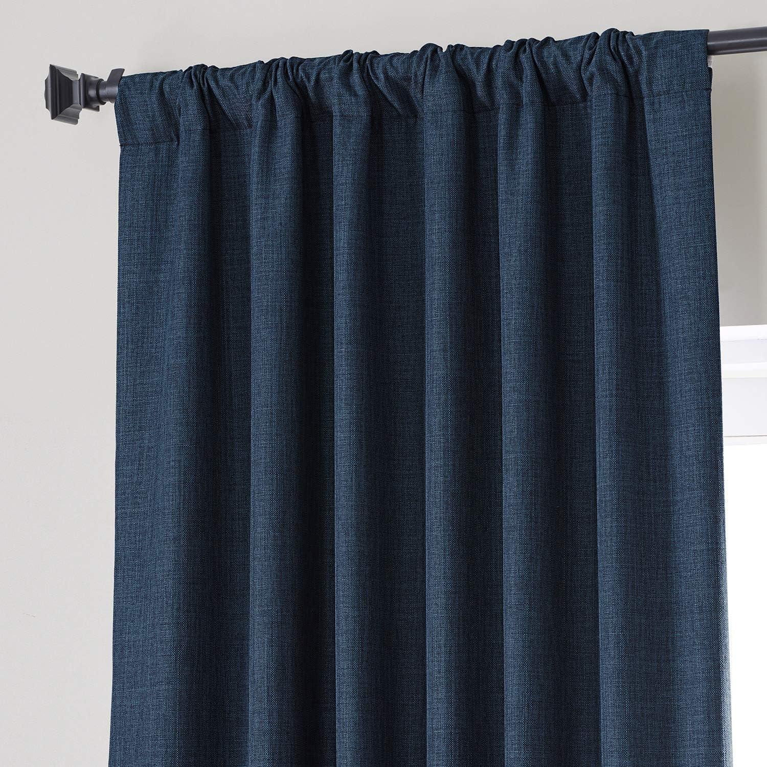 Signature Voyager Blue Faux Linen Blackout Curtain (1 Panel), Voyager Blue, 50W X 84L