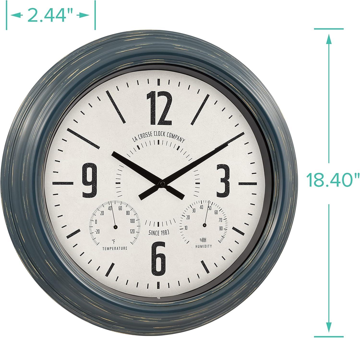 La Crosse Clock 18.40" Hamilton Indoor/Outdoor Blue Analog Quartz Analog Metal Clock, 433-3838