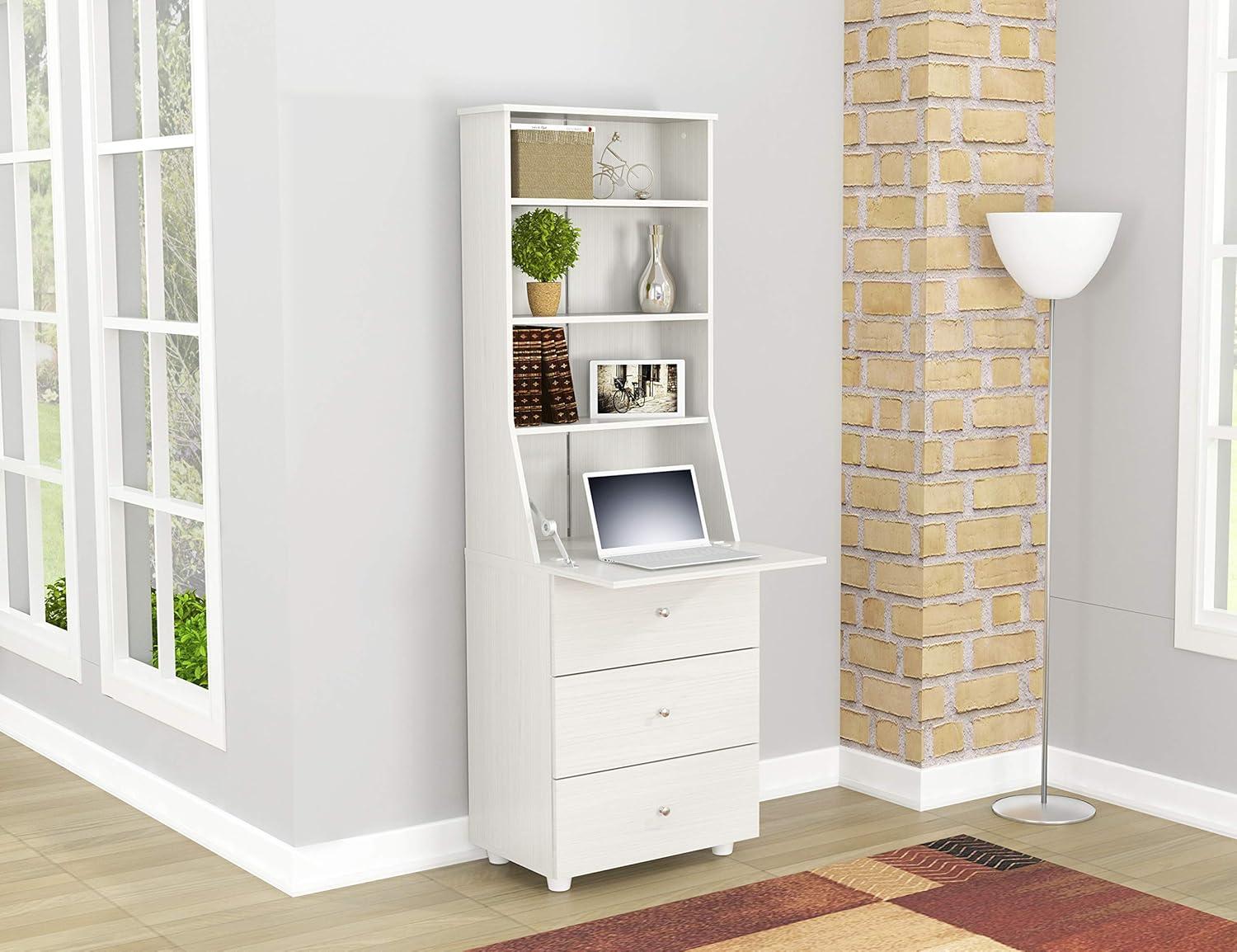 Computer Credenza Workenter Washed Oak - Inval: Mid-Century Modern, MDF Laminate, Open Shelf Storage