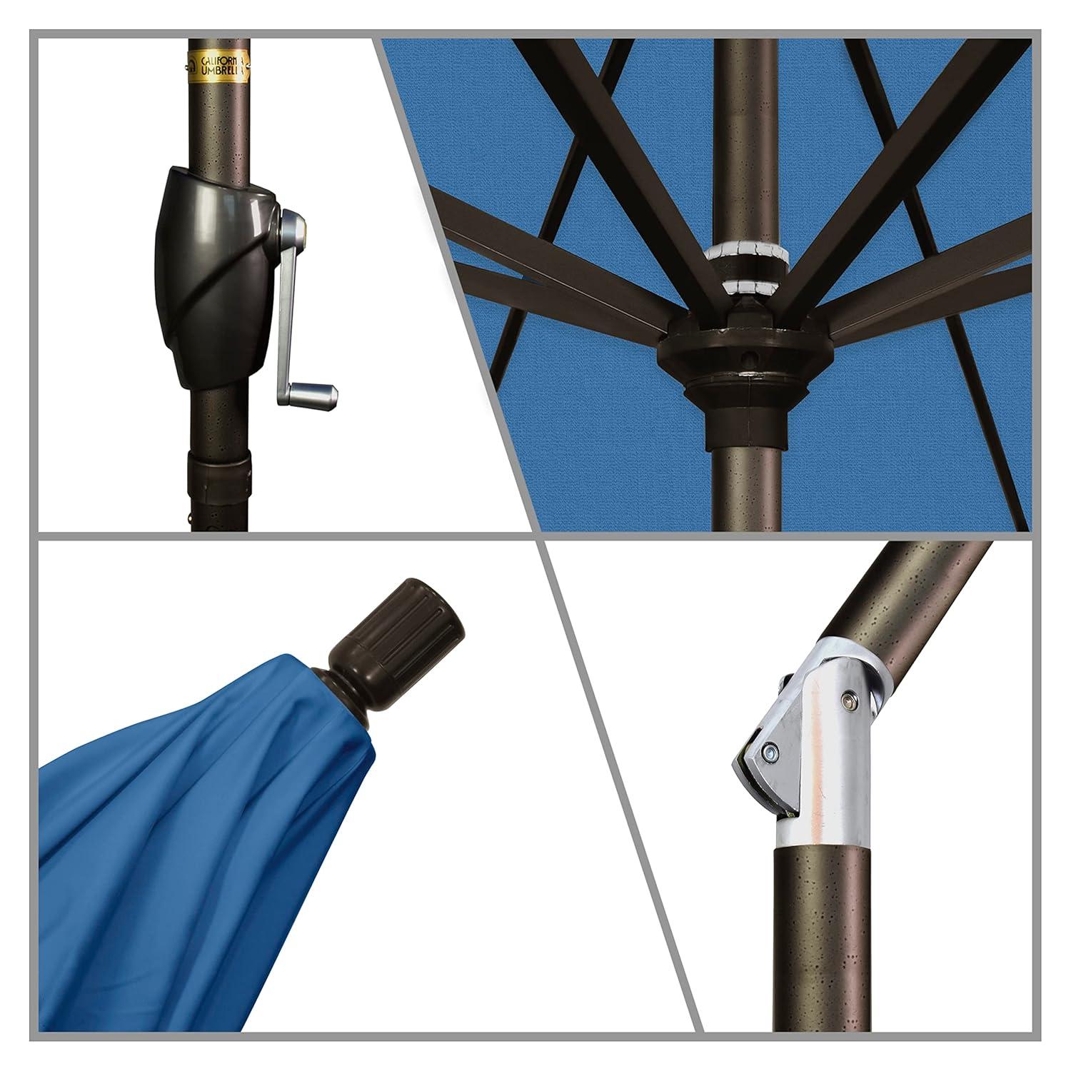 California Umbrella 7.5' Round Aluminum Market Umbrella, Crank Lift, Push Button Tilt, Bronze Pole, Olefin Frost Blue