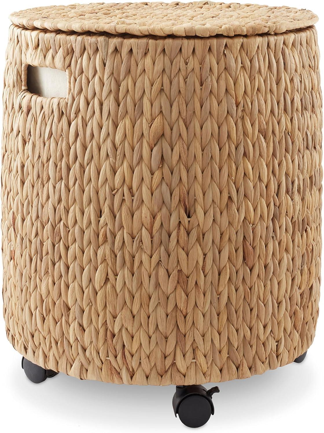 Casafield Rolling Storage Basket - Natural, Handwoven Hyacinth Rolling Hamper with Lid, Storage Bin on Wheels for Living Room, Bathroom, Laundry