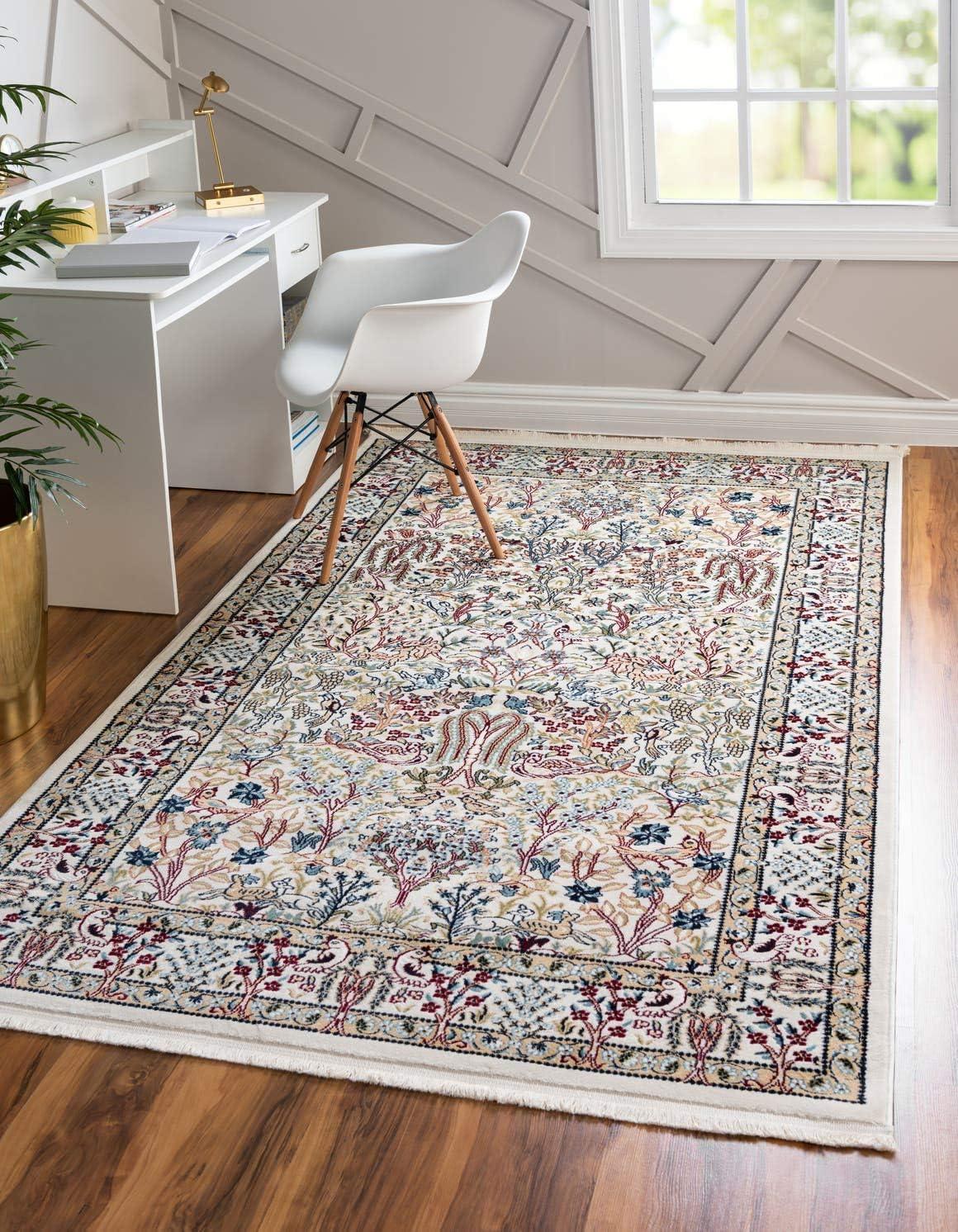 Ivory and Beige Rectangular Stain-Resistant Synthetic Rug