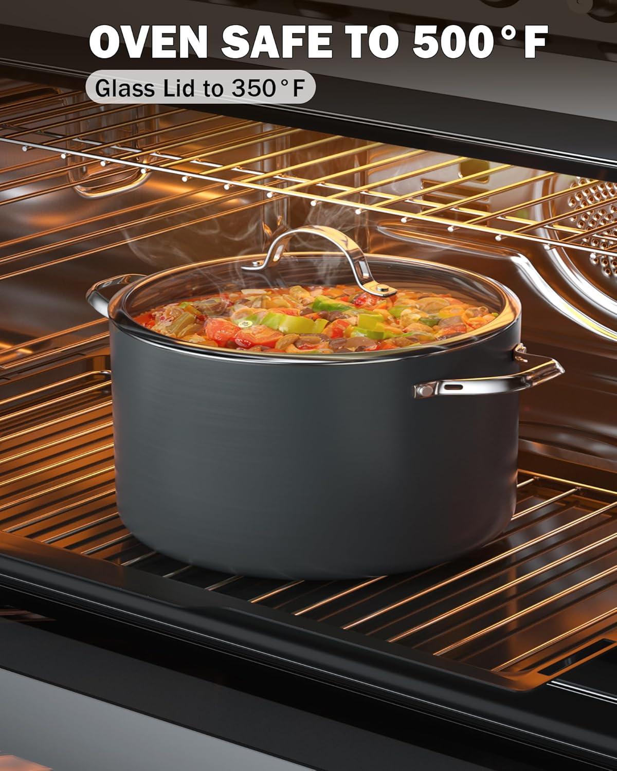 7-Quart Black Hard Anodized Nonstick Aluminum Stockpot with Glass Lid