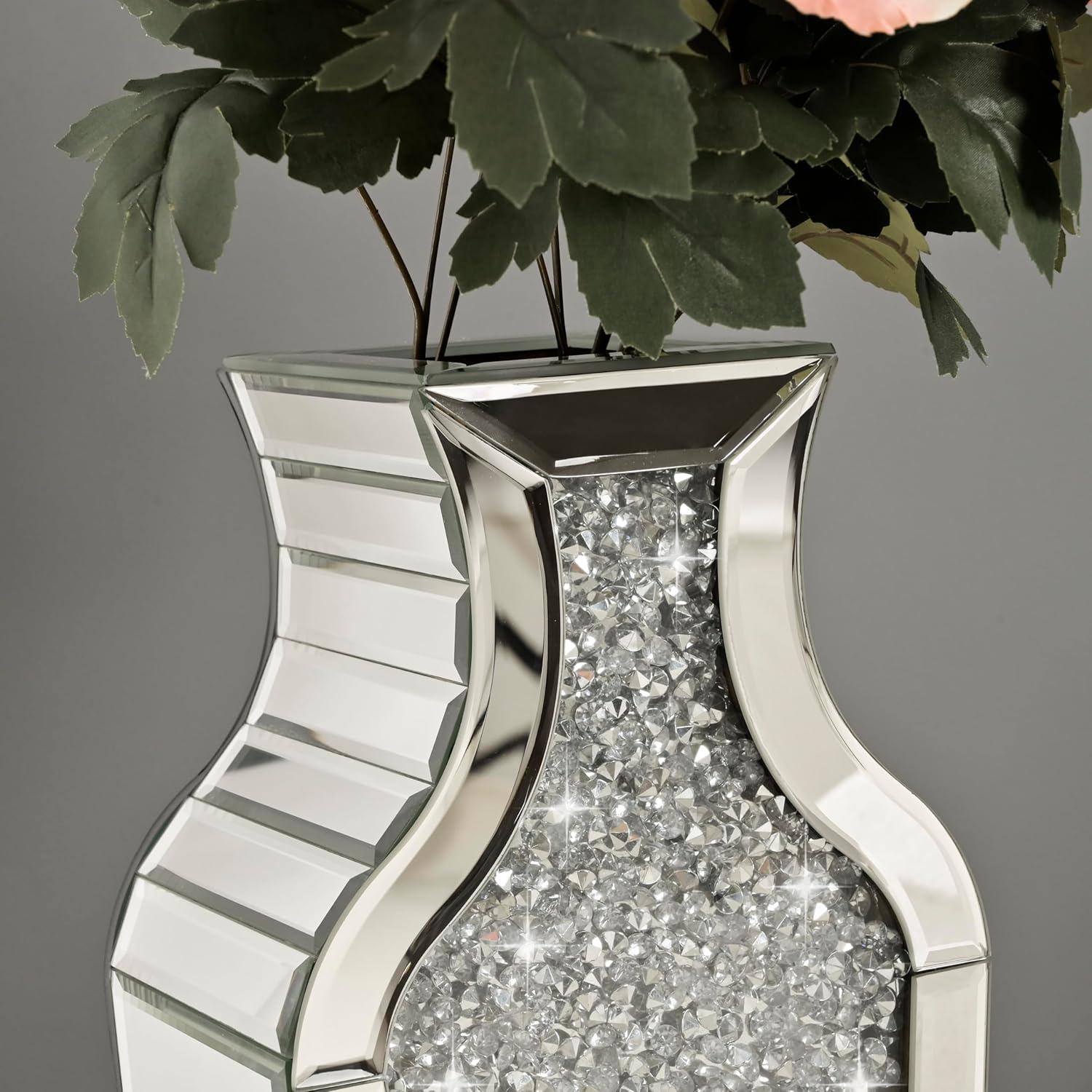 SHYFOY Tall Crushed Diamond Floor Vase Large Silver Mirror Vases for Decor Living Room Floor, Luxury Container for Dried Flower Arrangements Decor, 26.8 inches