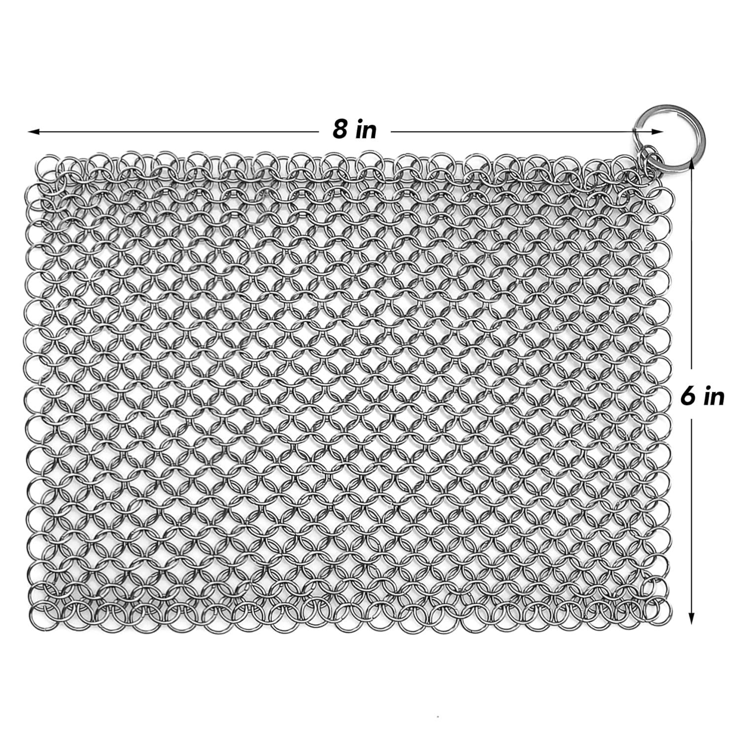 Cast Iron Scrubber 316 Stainless Steel Skillet Cleaner 8"x6" Chainmail Scrubber Scraper Chain Mail Link Scrub for Cast Iron Pre-Seasoned Pans, Griddles, BBQ Grills, and Pot Cookware Cleaning