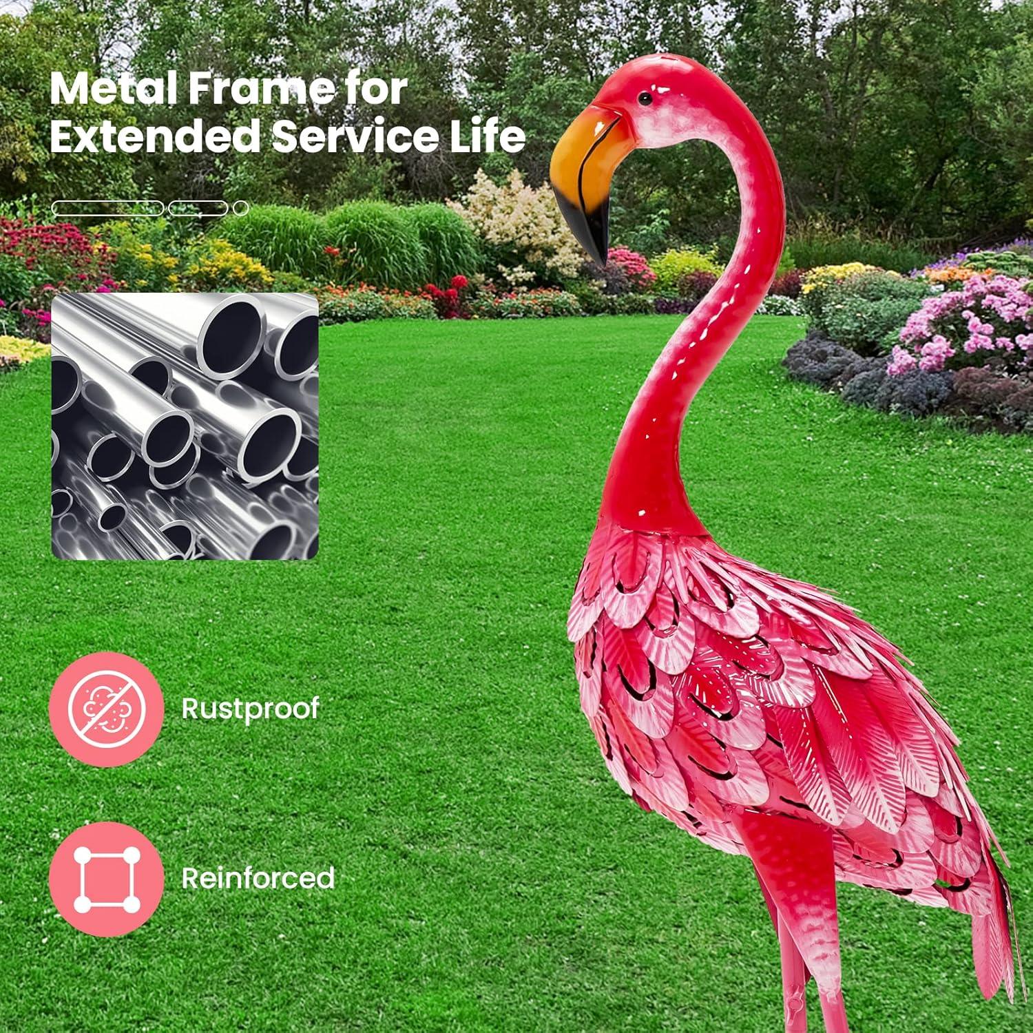 Giantex Flamingo Garden Statues Set of 2, Standing Metal Flamingo Sculptures Bird Ornament Yard Decorations for Lawn Backyard Porch Patio Outdoor Decor, with 4 U-Shaped Stakes (Flamingo)
