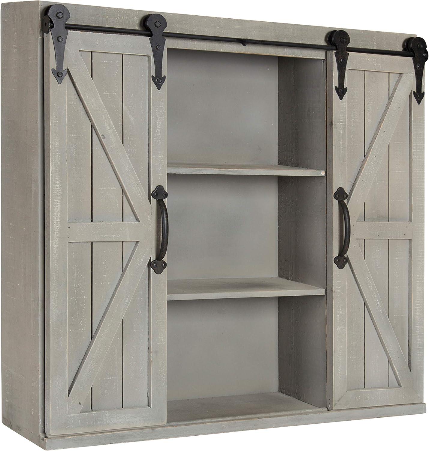 Kate and Laurel Cates Wood Wall Storage Cabinet with Two Sliding Barn Doors, Rustic Gray