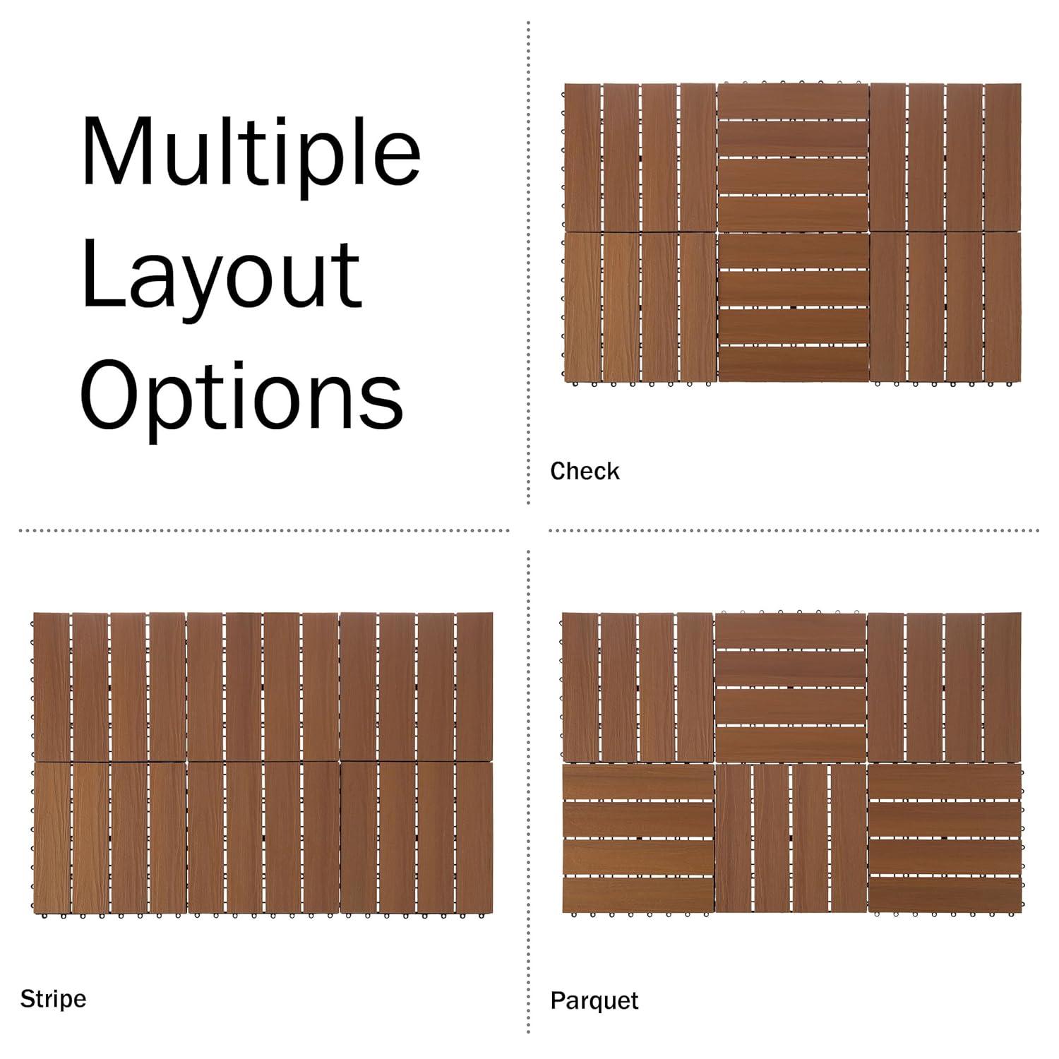 Deck Tiles - 6-Pack Wood Plastic Composite Interlocking Patio Tiles - 5.8SQFT Outdoor Flooring for Balcony, Porch, and Garage by Pure Garden