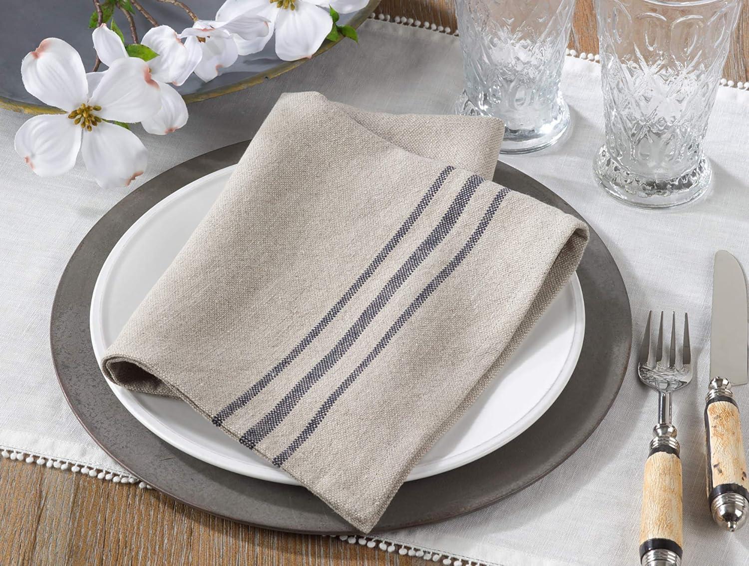 Saro Lifestyle Striped Linen Napkin, 20" Square, Natural (Set of 4)