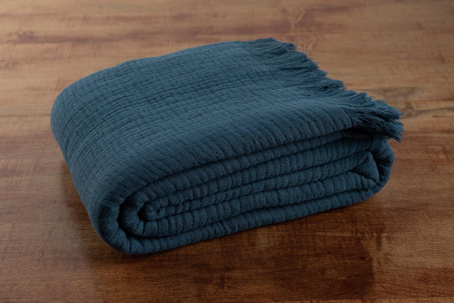 Sticky Toffee Muslin Throw Blanket for Adults, 100% Cotton, 60x50 in, Soft Lightweight and Breathable Throw for Couch, White