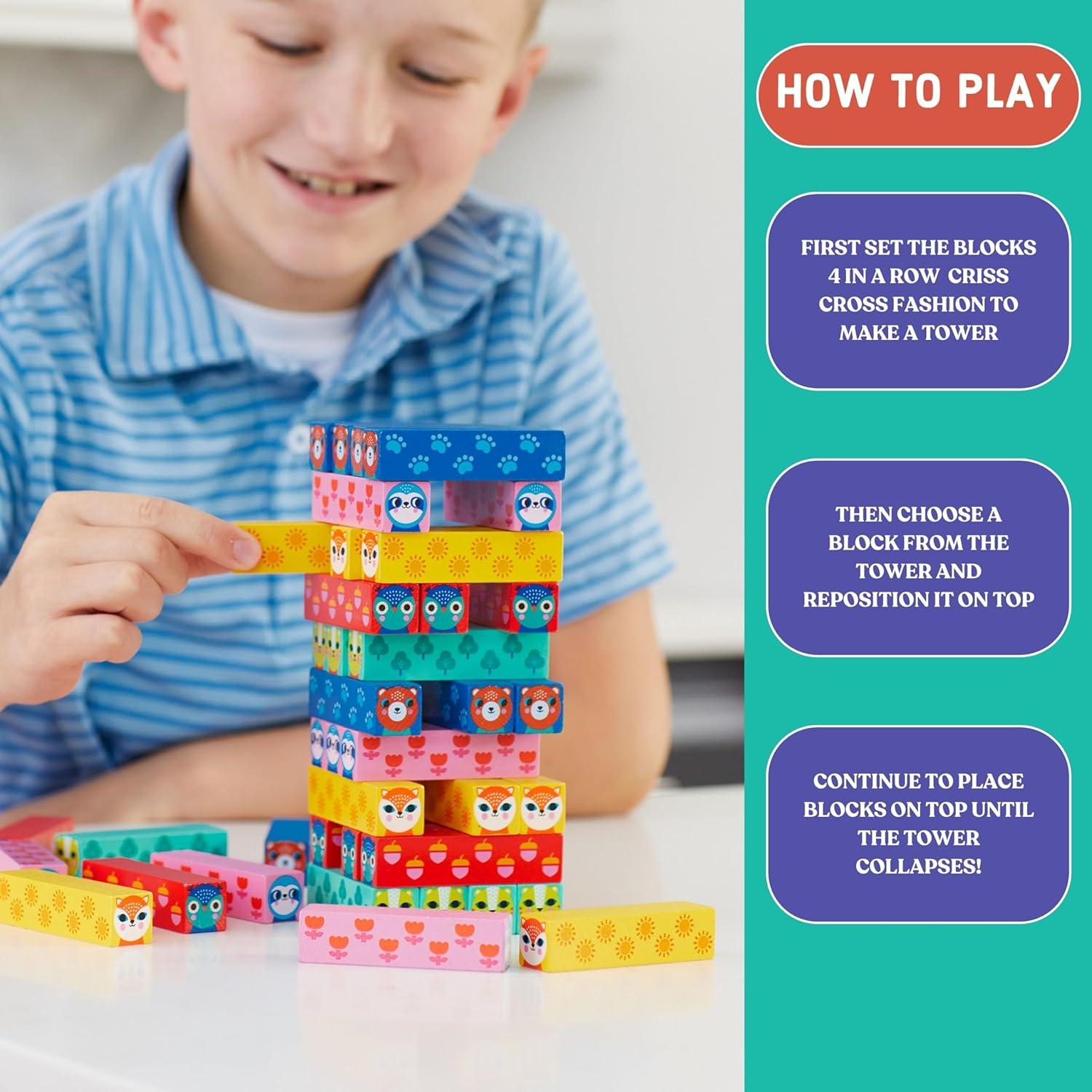 Colorful Wooden Animal Tumbling Tower Game for Kids