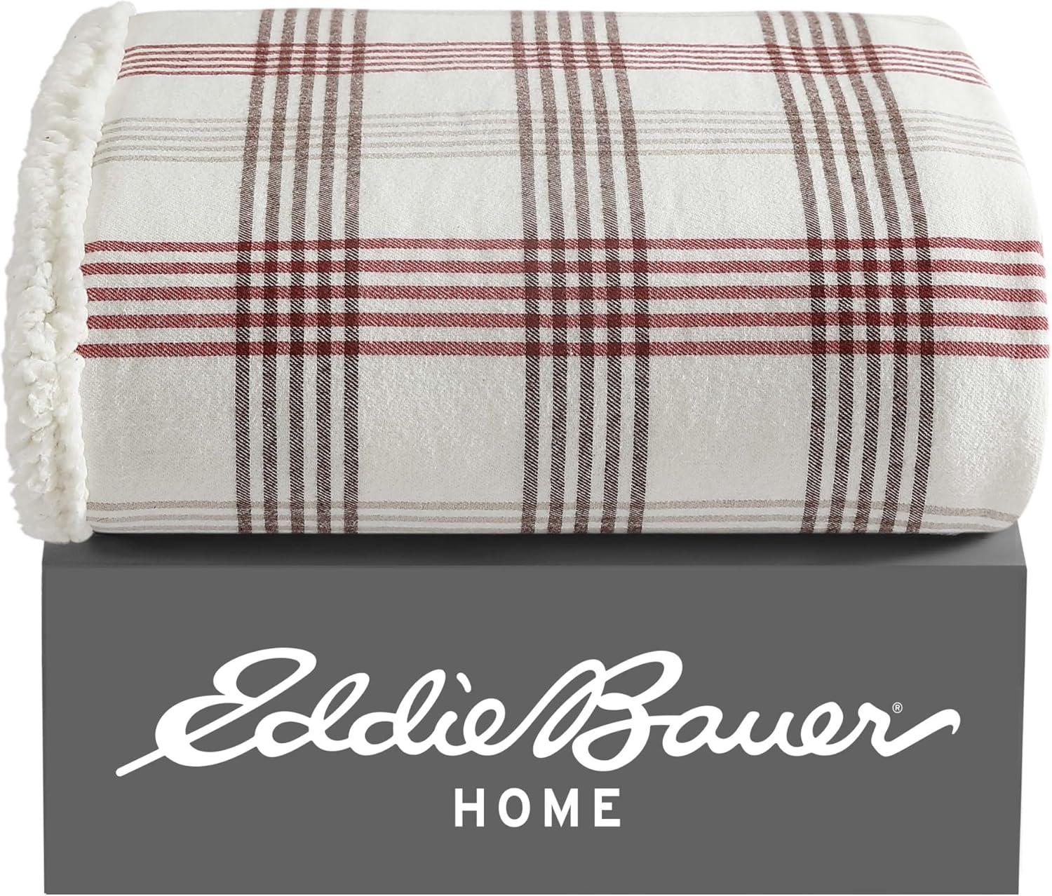 Eddie Bauer Printed Flannel/Sherpa Throw Blanket