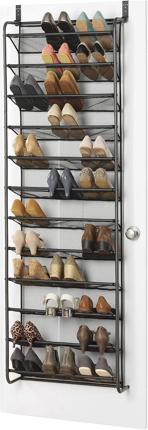 Gunmetal Gray Over-the-Door 36-Pair Shoe Rack with Mesh