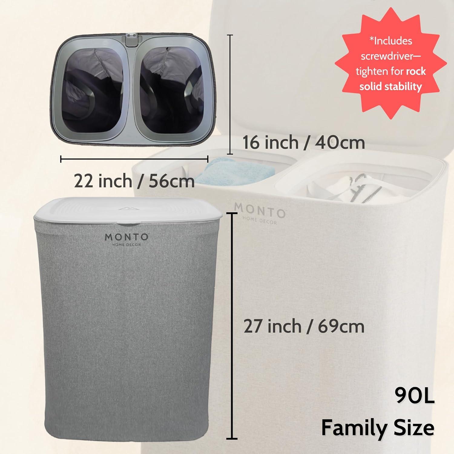 Laundry Hamper – Large Double Compartment Laundry Basket with Lid, Removable Bags, and Handles for Efficient Clothes Sorting – Stylish and Functional (50L, Personal/Kids room)