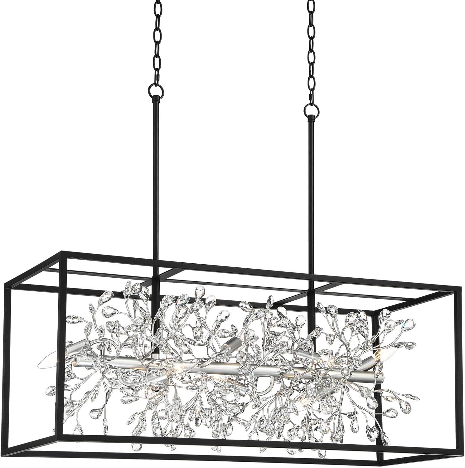 Possini Euro Design Carrine Black Silver Linear Pendant Chandelier 38 1/2" Wide Modern Clear Crystal 8-Light Fixture for Dining Room Kitchen Island