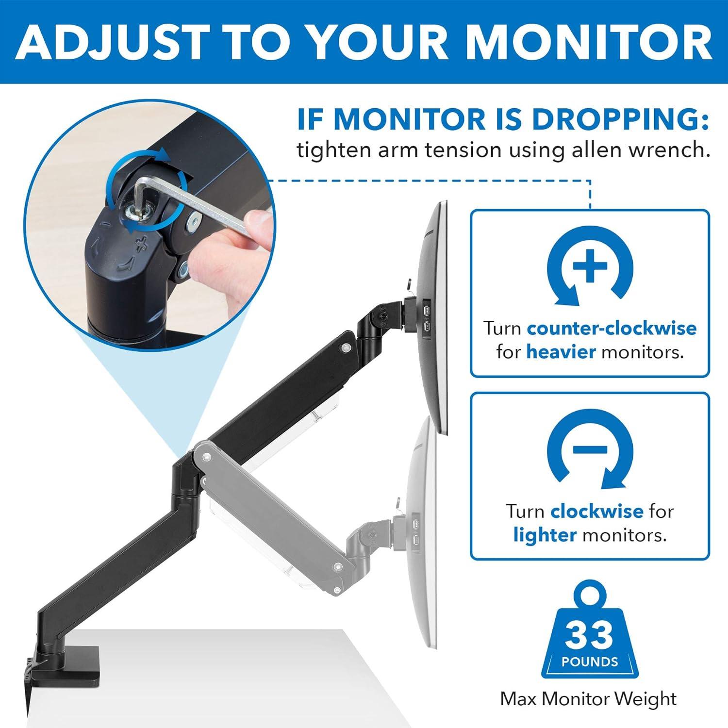 Mount-It! Full Motion Articulating Heavy Duty Dual Monitor Desk Mount w/ USB 3.0 Ports Fit 17-35 in, 33 Lbs. Capacity Per Arm w/ Adjustable Gas Spring