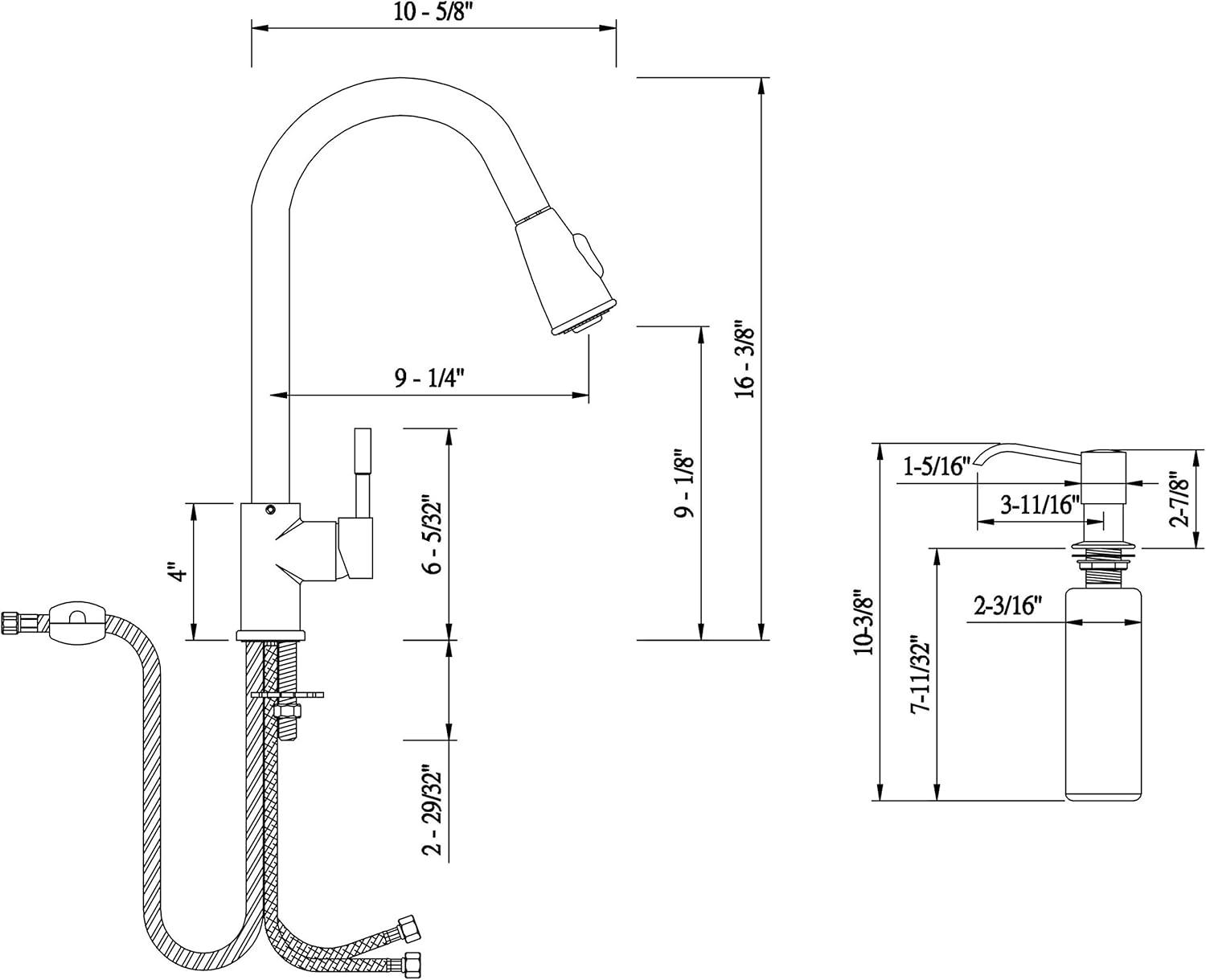 16" Stainless Steel Single Handle Pull-Down Kitchen Faucet with Soap Dispenser