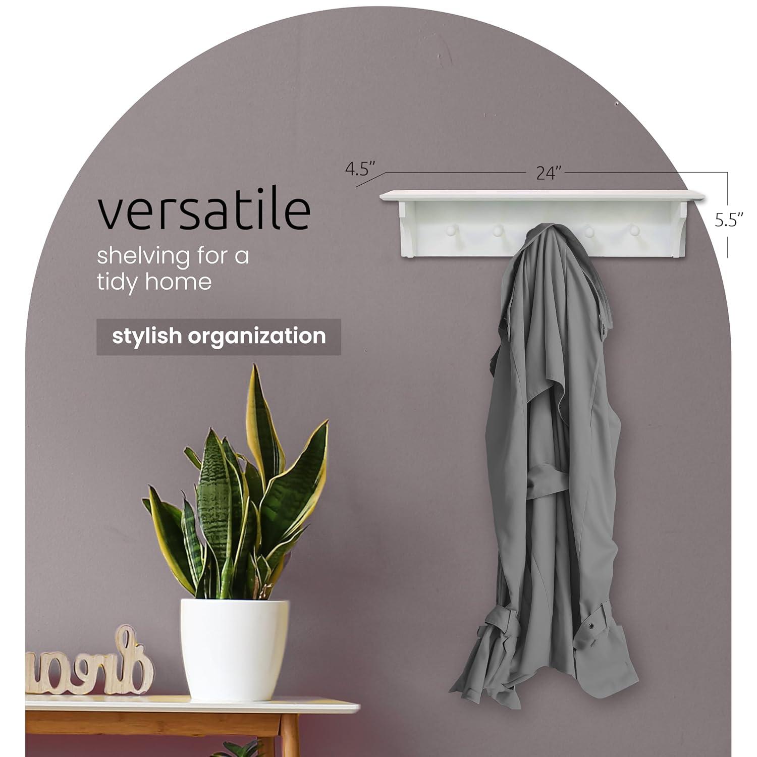 kieragrace KG Foster Wall Shelf with Five Pegs - White, 24"