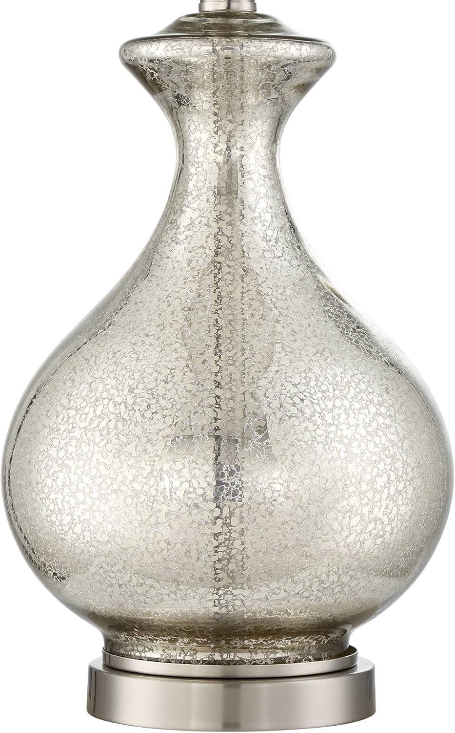 360 Lighting Albert Modern Table Lamp 24 3/4" High Mercury Glass Gourd Oatmeal Drum Shade for Bedroom Living Room Bedside Nightstand Office Kids House