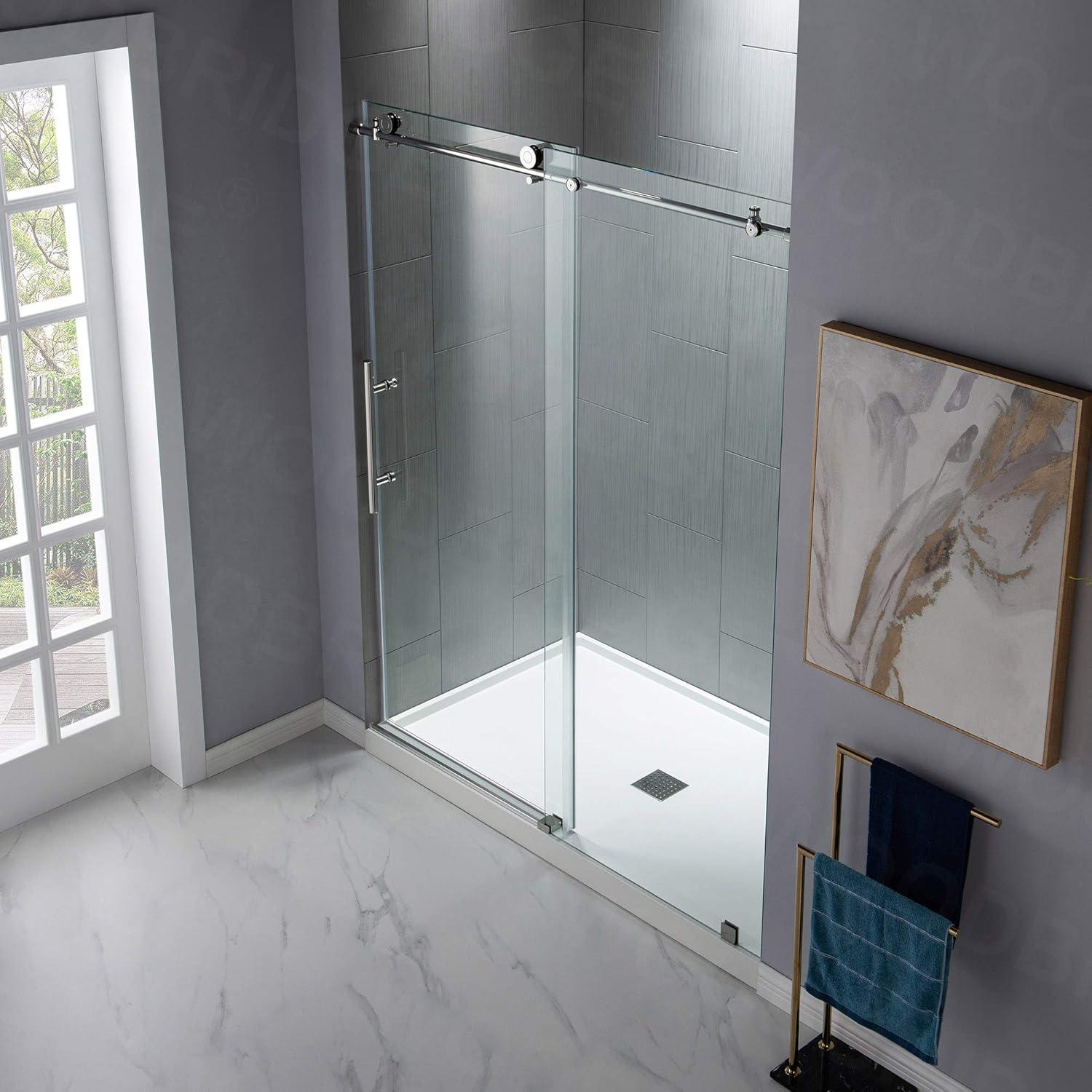 WoodBridge Frameless Single Sliding Shower Door with Soft Close System, 57.5-60" Width x 80"Height with 5/16"(8mm) Clear Tempered Glass & Reviews | Wayfair