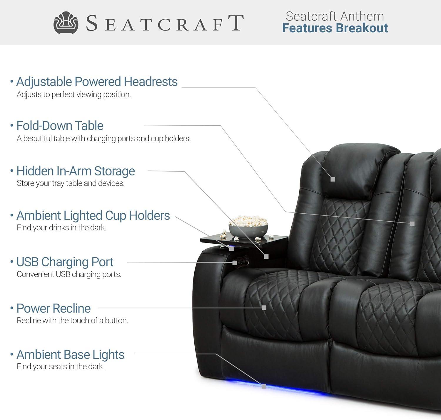 Seatcraft Anthem Brown Leather Sofa | Powered Headrest | Power Recline