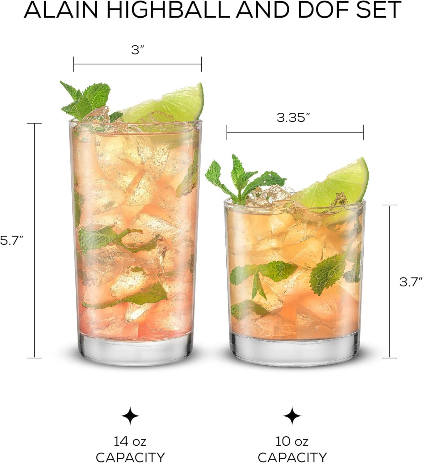 Alain Clear Glass 8-Piece Highball and Lowball Set